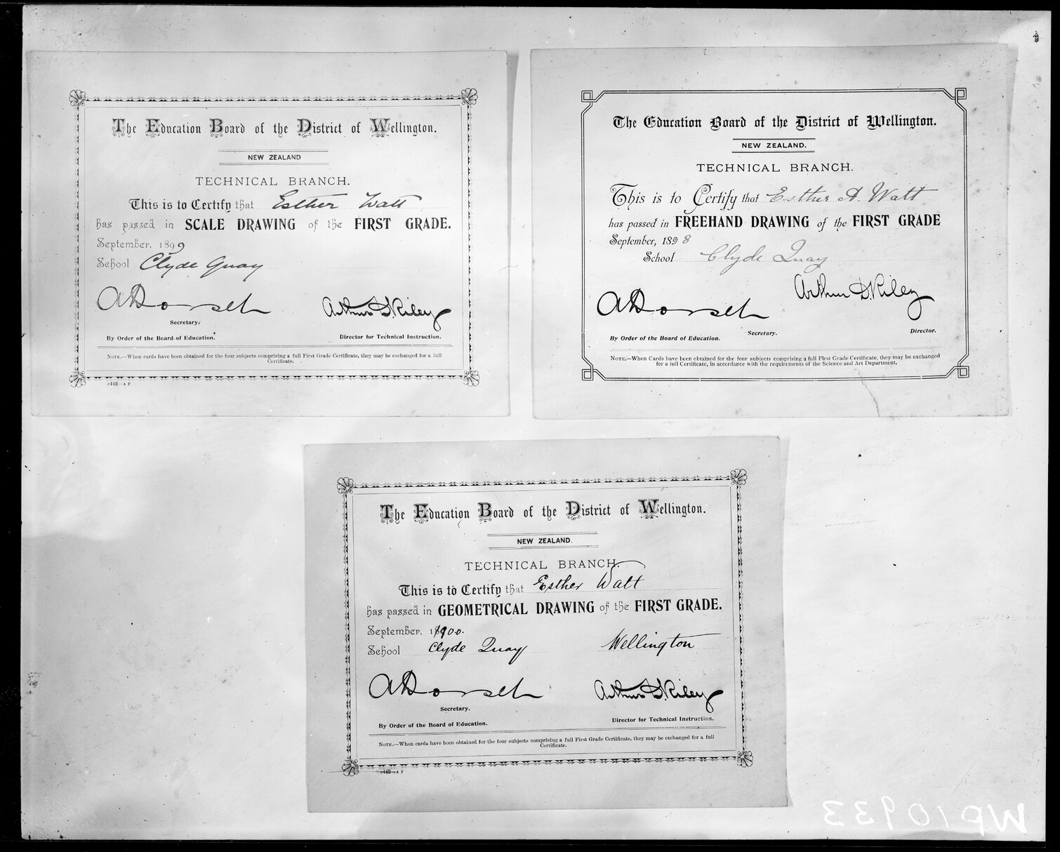 Copy photograph of certificates presented by Education Board of the District of Wellington