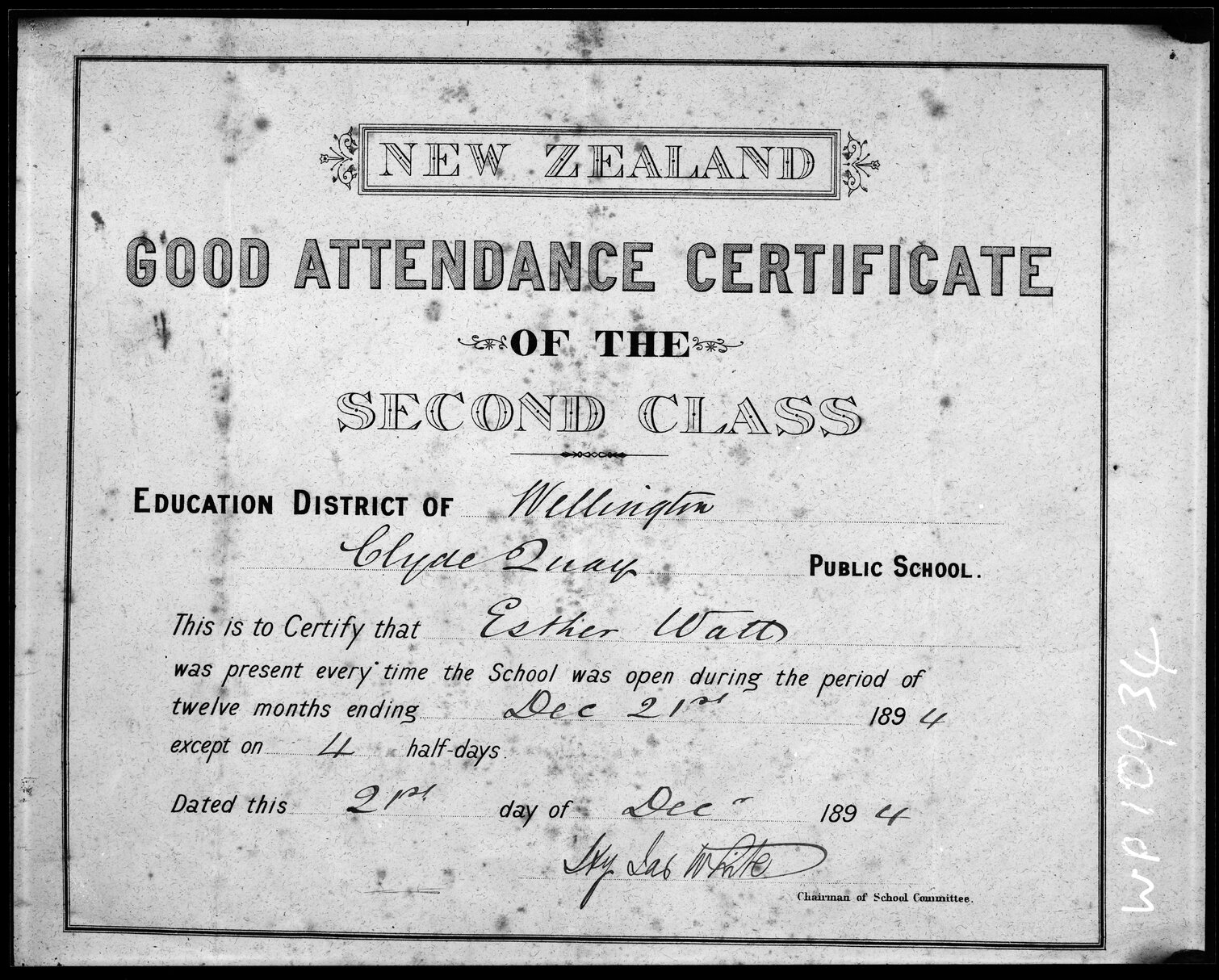 Copy photograph of certificates presented by Education Board of the District of Wellington