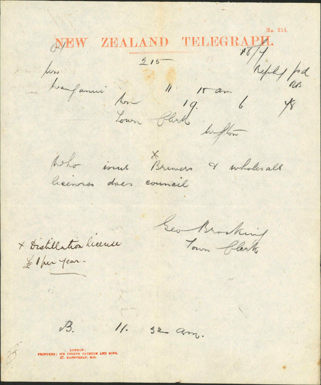 Re sewer licences - Town Clerk, Wanganui