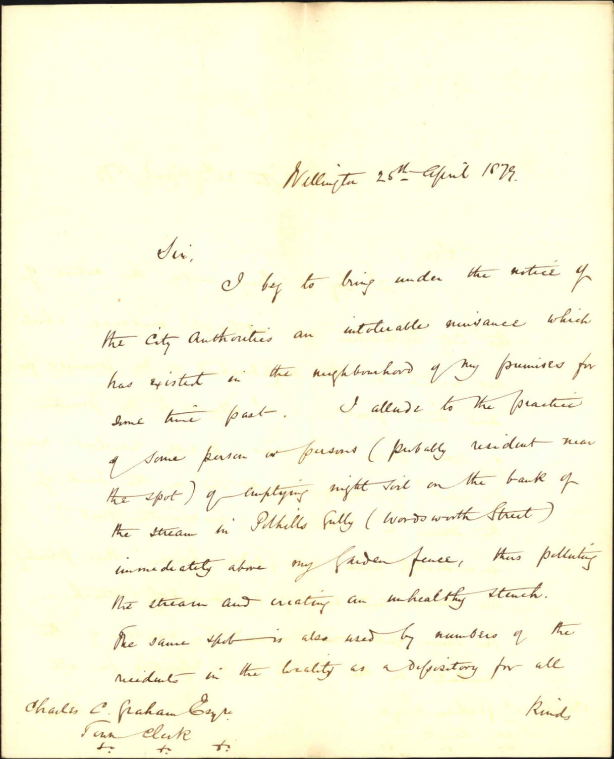 Complaint that neighbors are depositing night-soil near complainant's property in Wordsworth Street near Polhill's Gully - William Seed