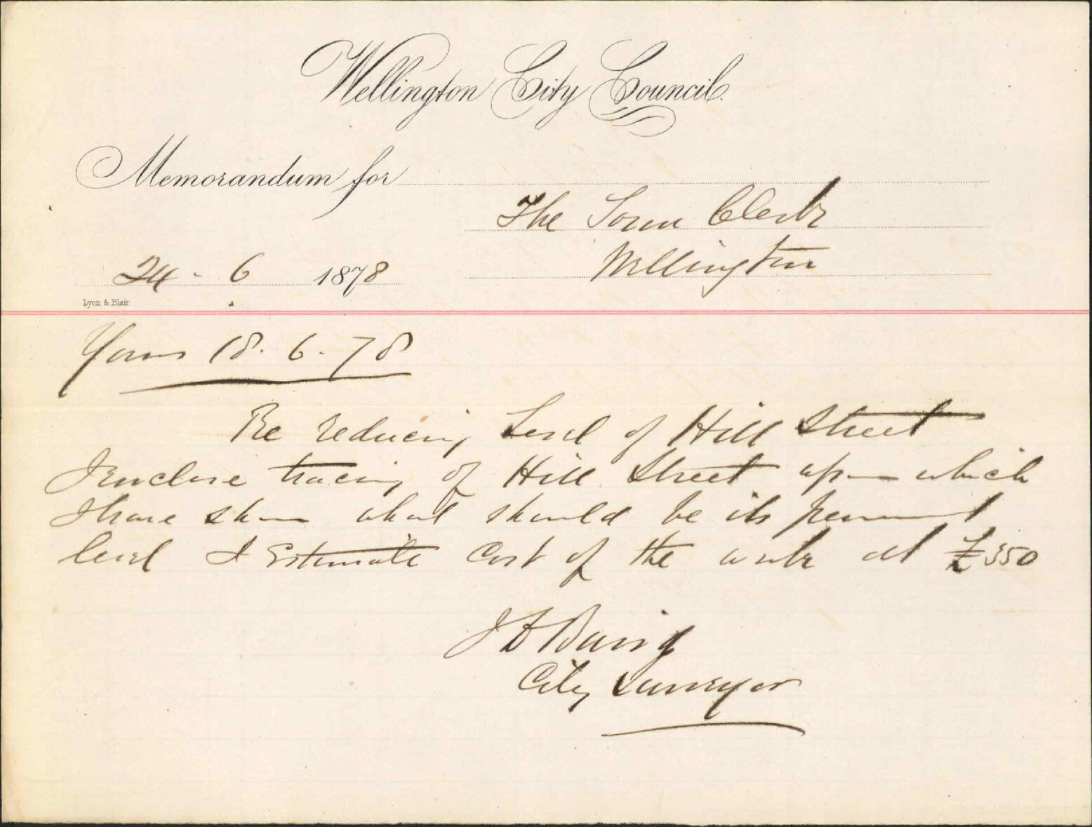 Re memo to Town Clerk re level of Hill Street - City Surveyor