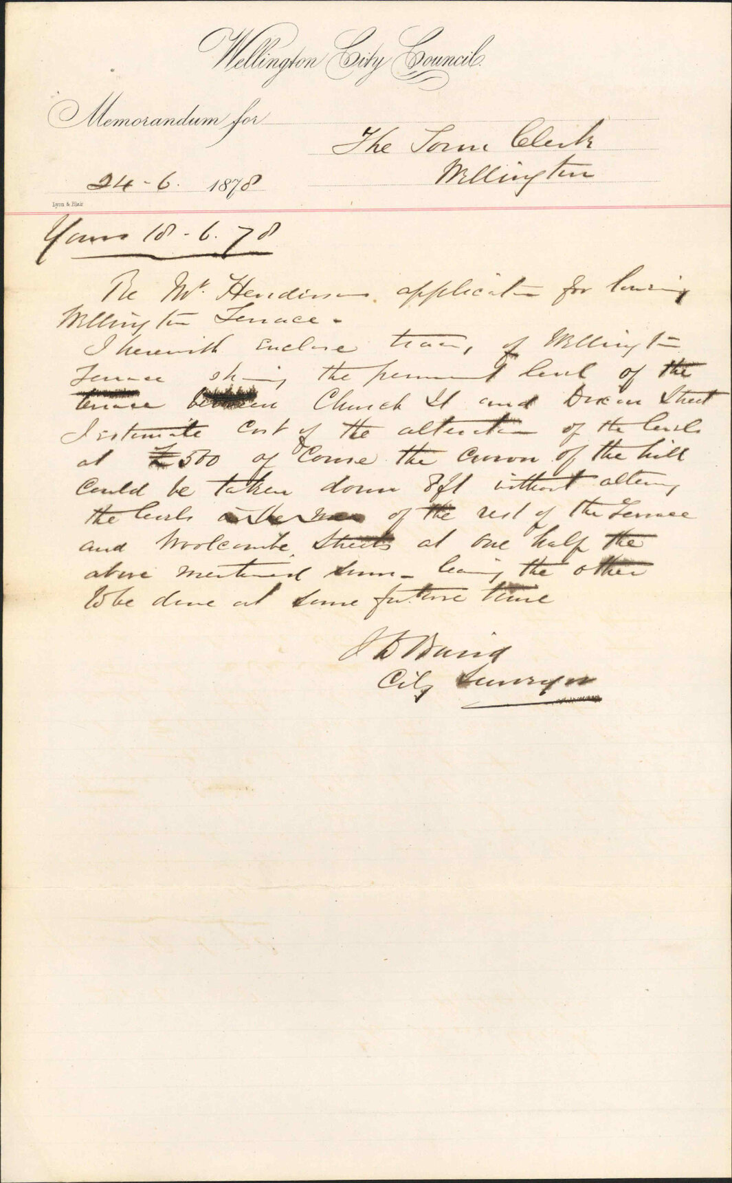Re memo to Town Clerk re levels of Wellington Terrace - City Surveyor