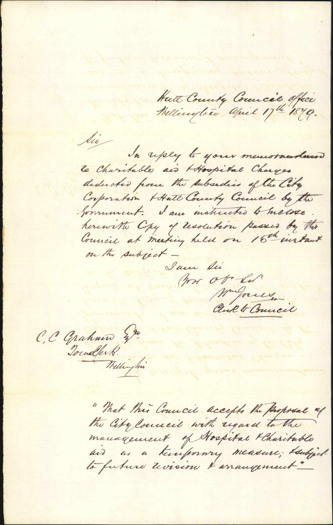 Re collection of Charitable Aid hospital charges - Town Clerk, Hutt County Council [HCC]