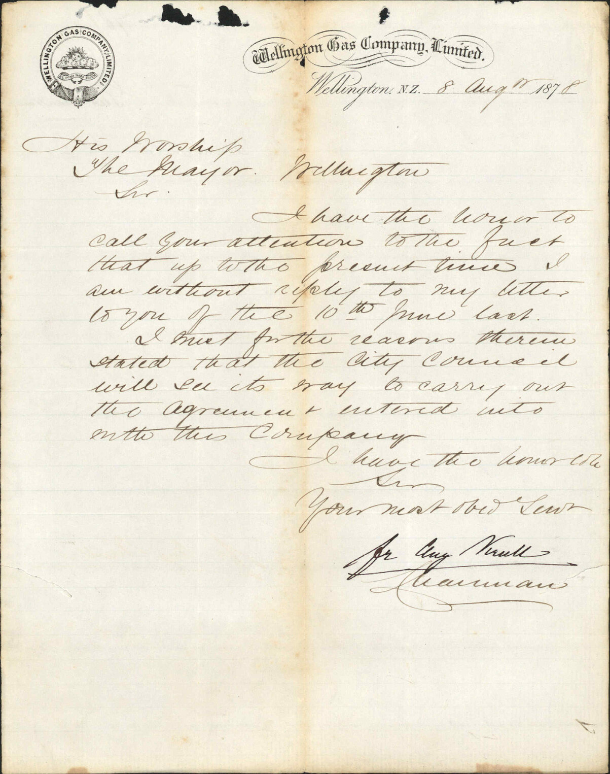 Re asking about agreement with Wellington City Council [WCC] (Te Aro Reclamation) - Wellington Gas Company