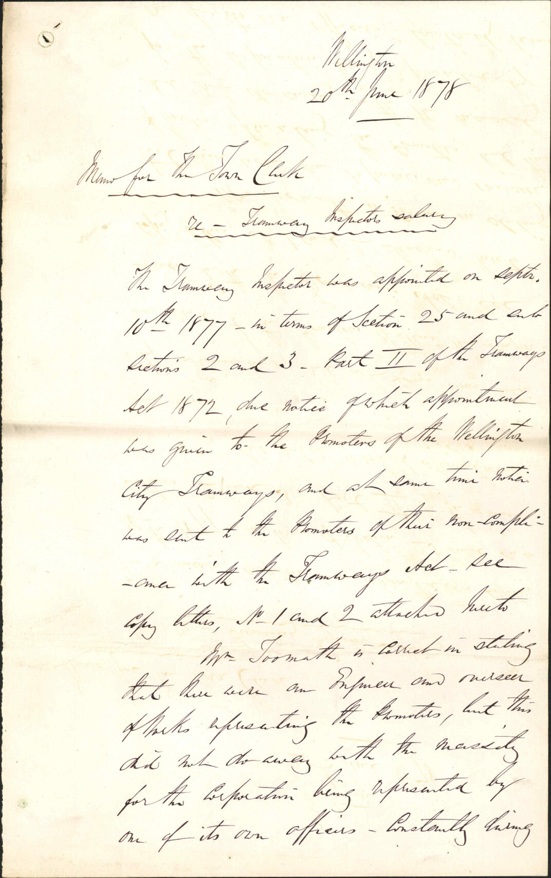 Re Tramways Inspector's salary - Charles O'Neill Town Clerk