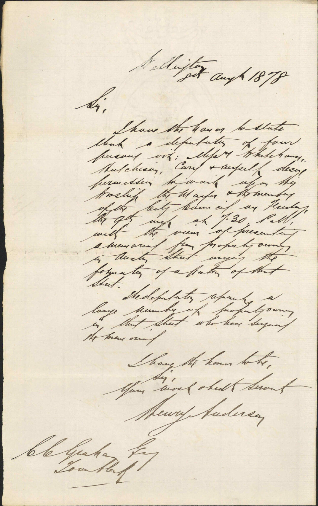 Re asking for deputation from Austin Street to visit Mayor re formation of that street - Henry Anderson