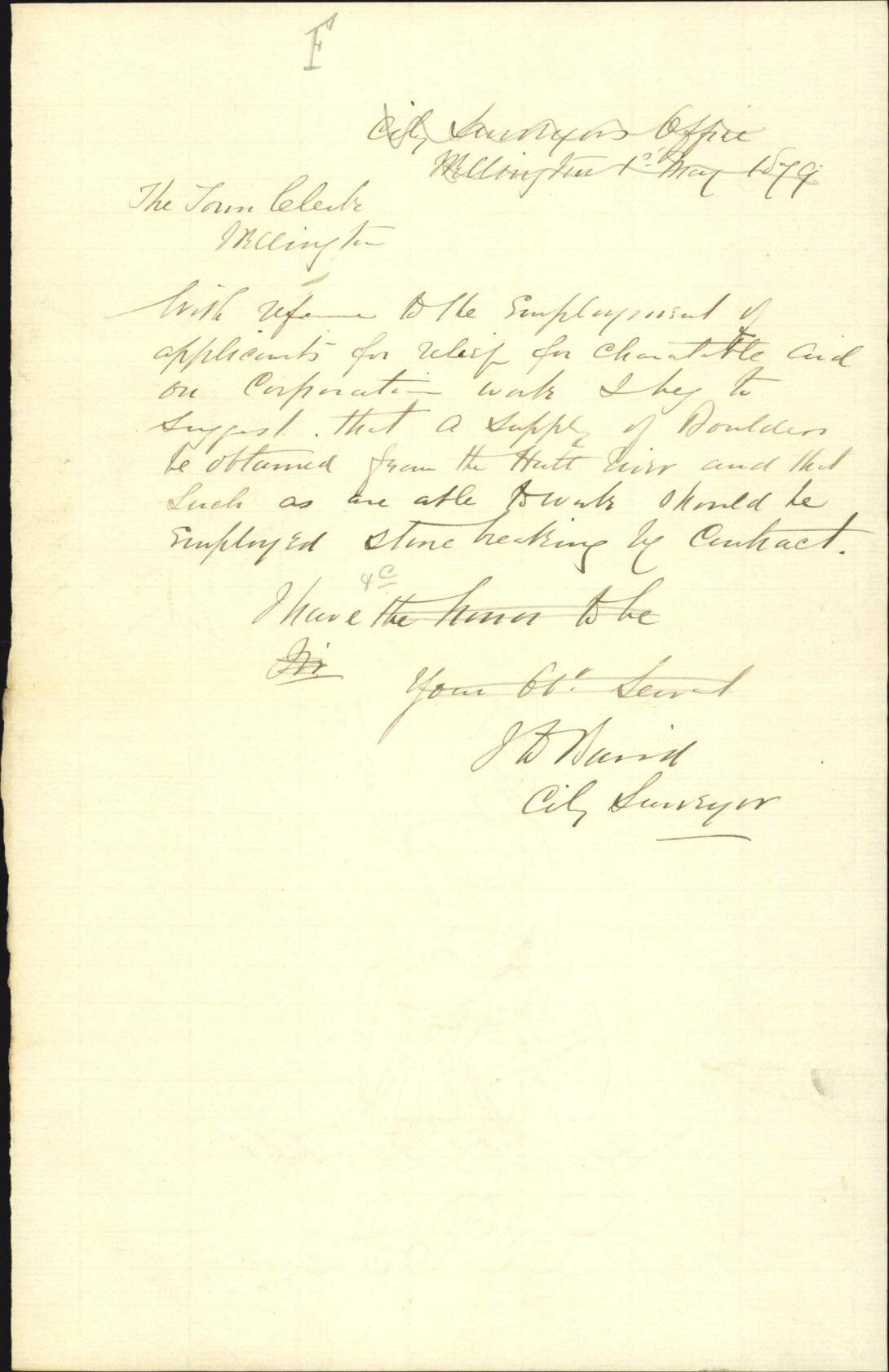Re suggestion that those on Charitable Aid relief should be employed as stone/boulder breakers - City Surveyor