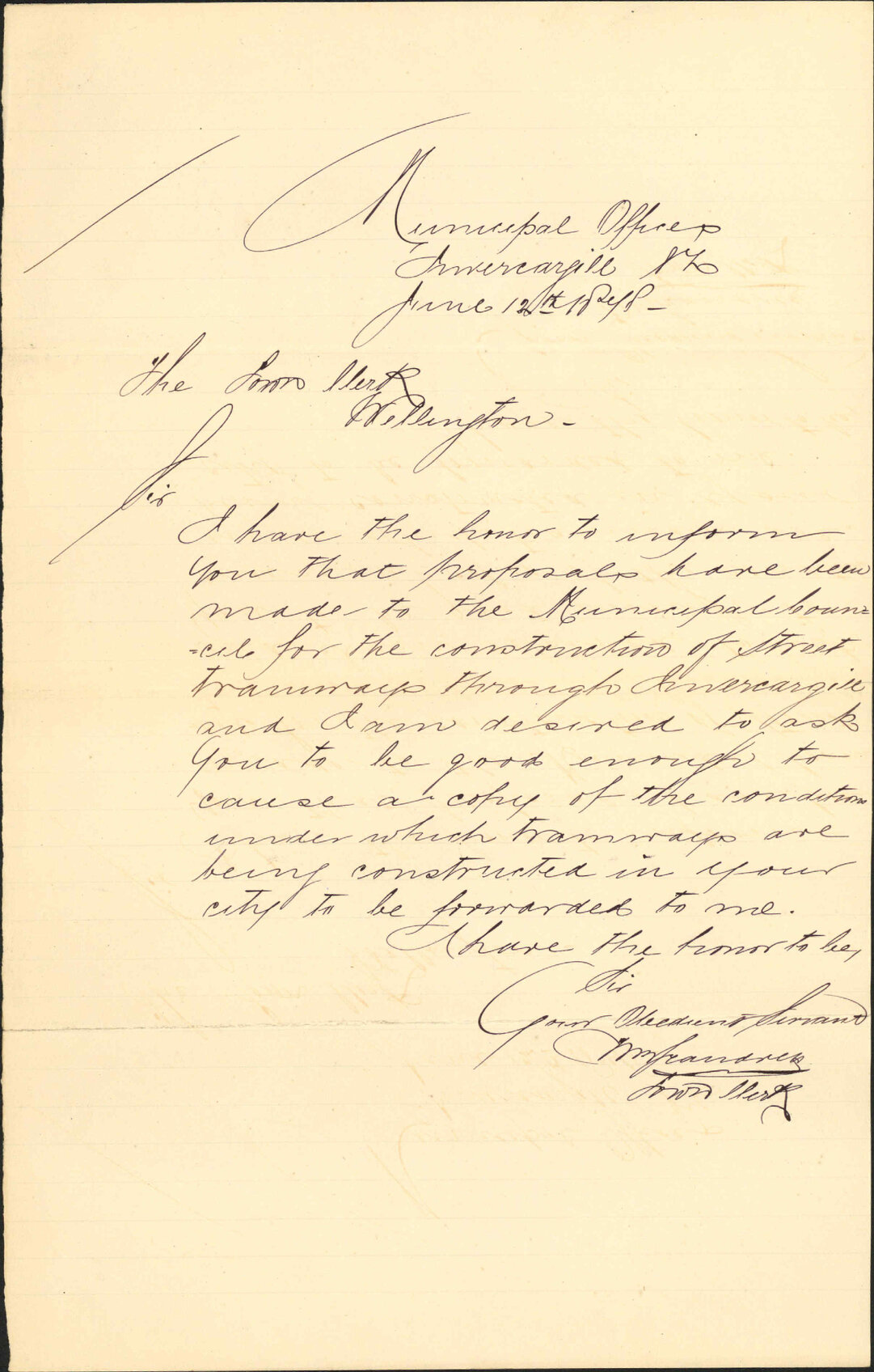Re tramway regulations - Town Clerk, Invercargill