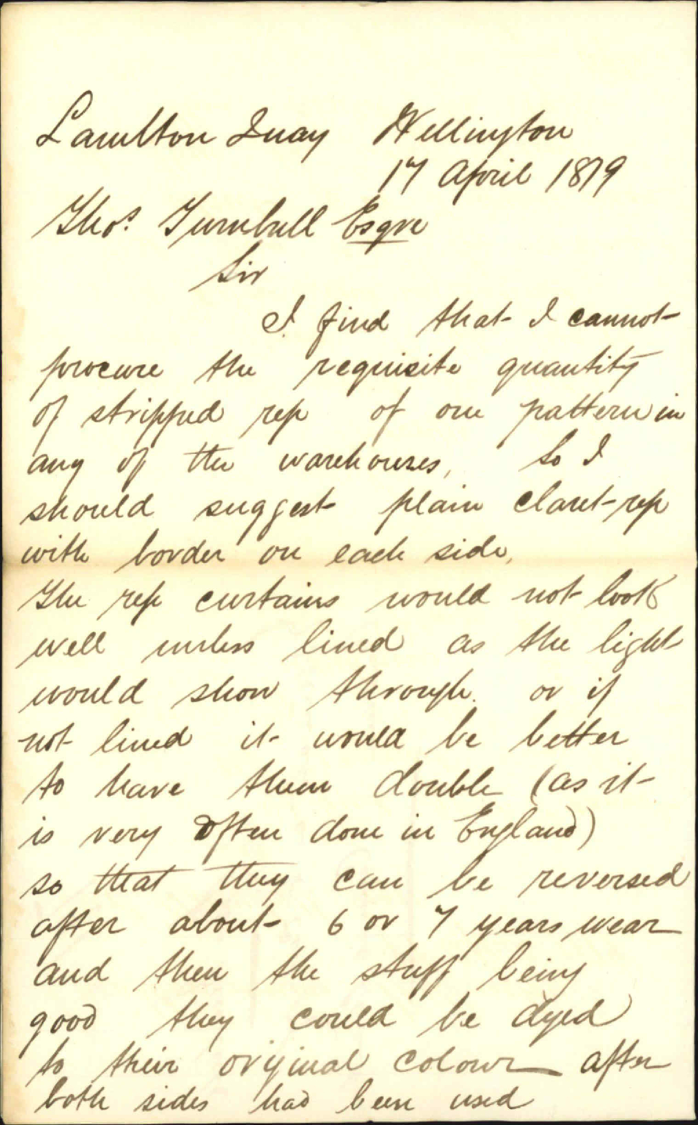 Re charge for curtain material for windows - William James