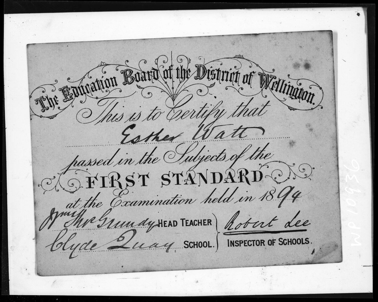 Copy photograph of certificates presented by Education Board of the District of Wellington