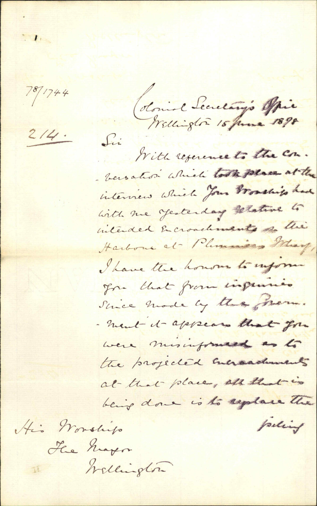 Re Plimmer's Wharf - Colonial Secretary's Office
