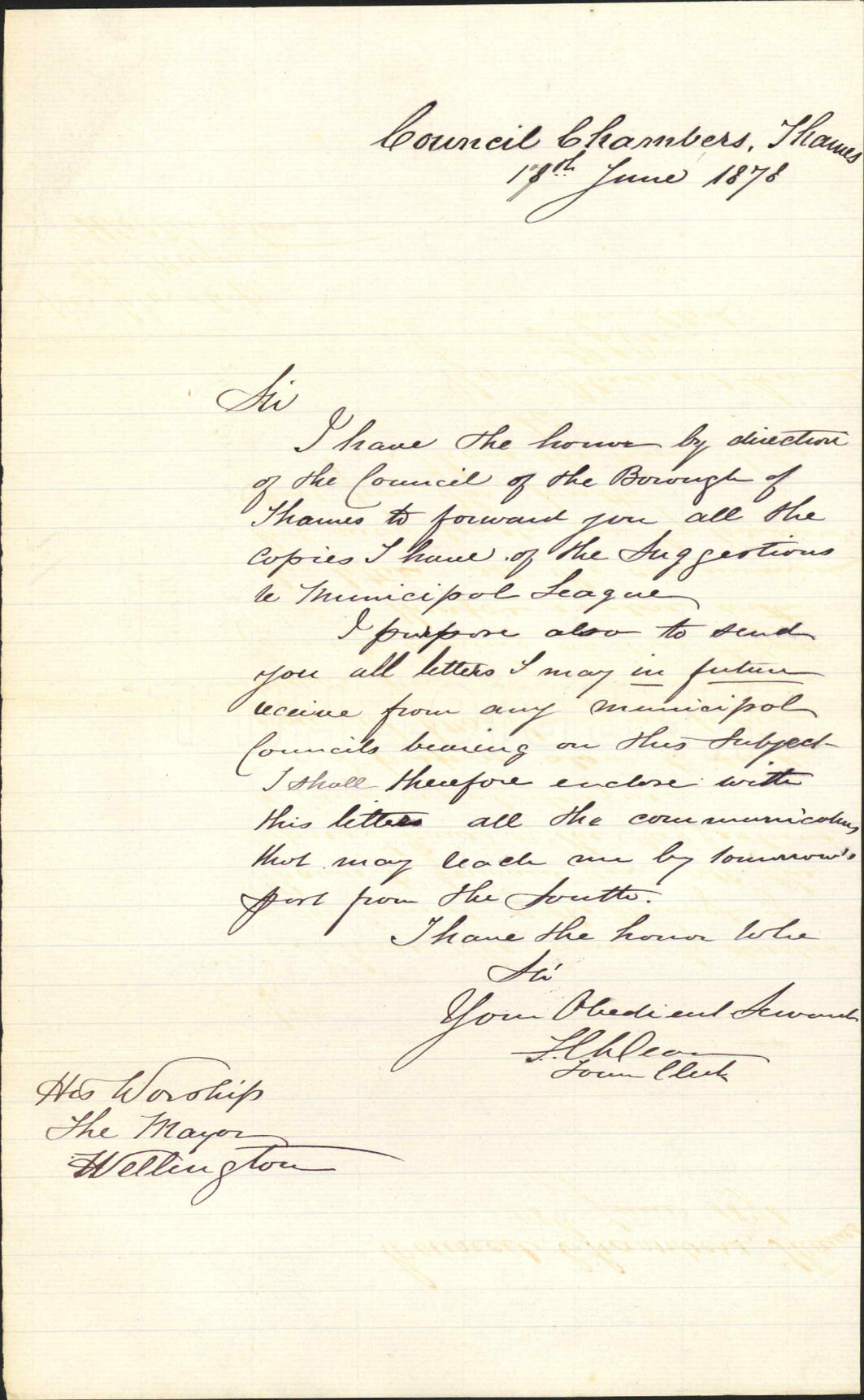 Re Municipal League - Town Clerk, Thames