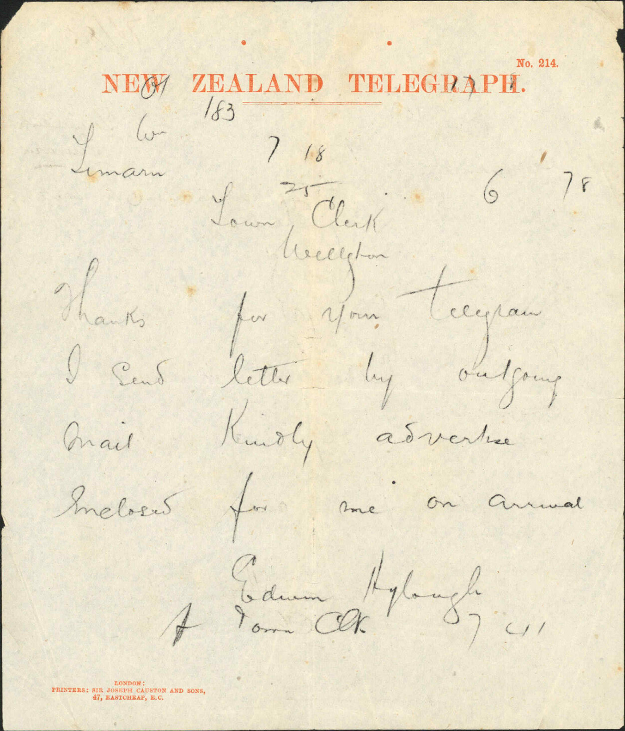 Re advertisement for water pipes - Town Clerk, Timaru