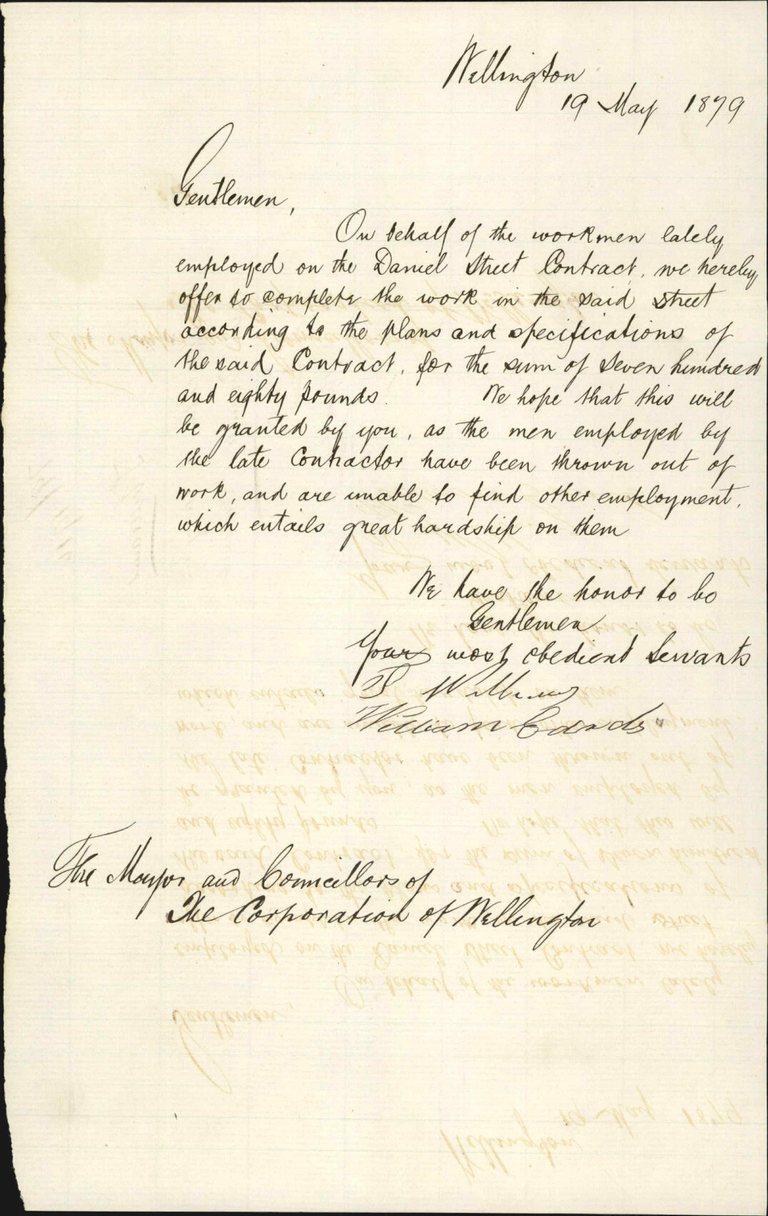Application to continue with contract to form Daniell Street - T Williams