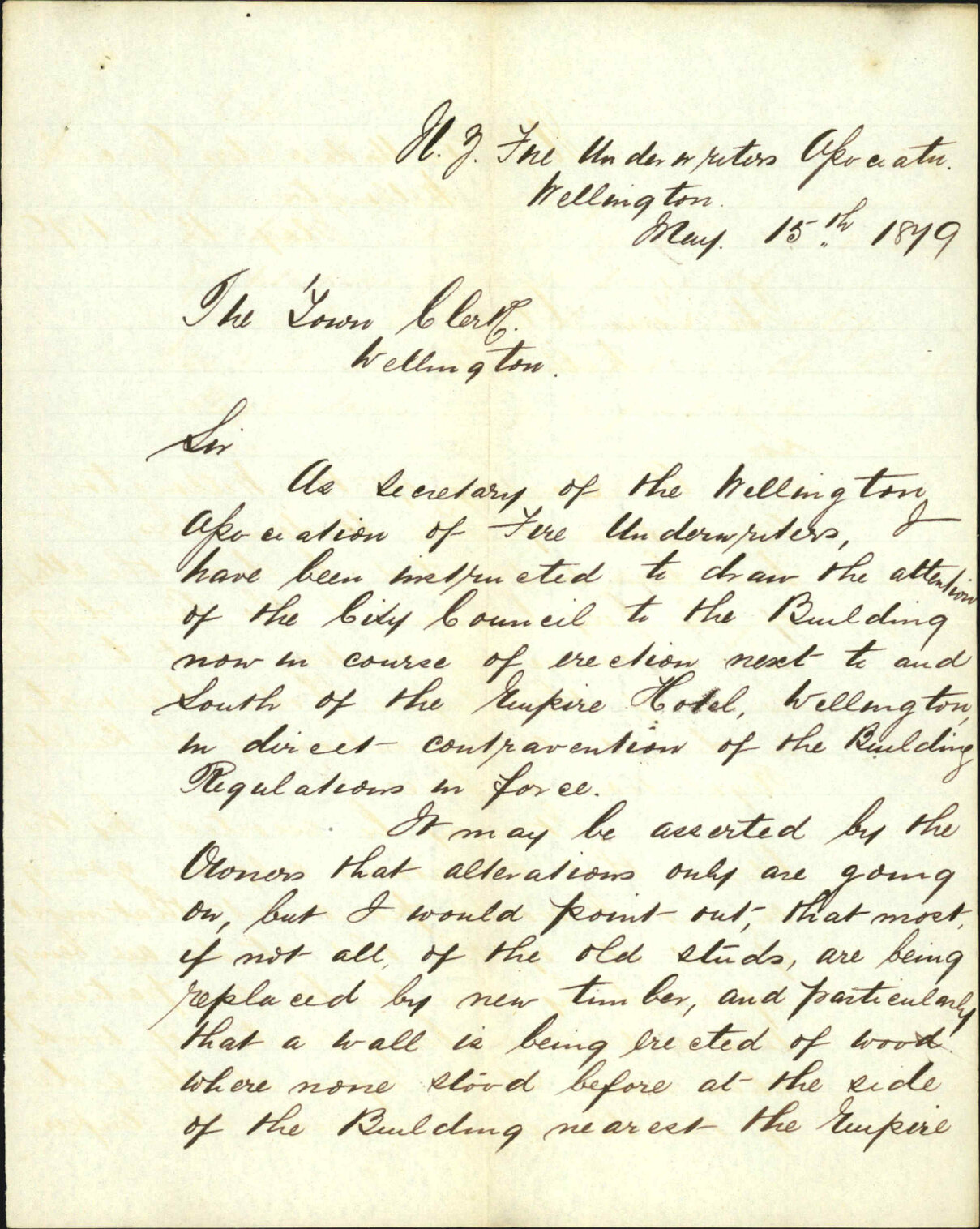 Memo to Town Clerk re the buildings in Willis Street which do not meet building regulations - Sydney Richardson