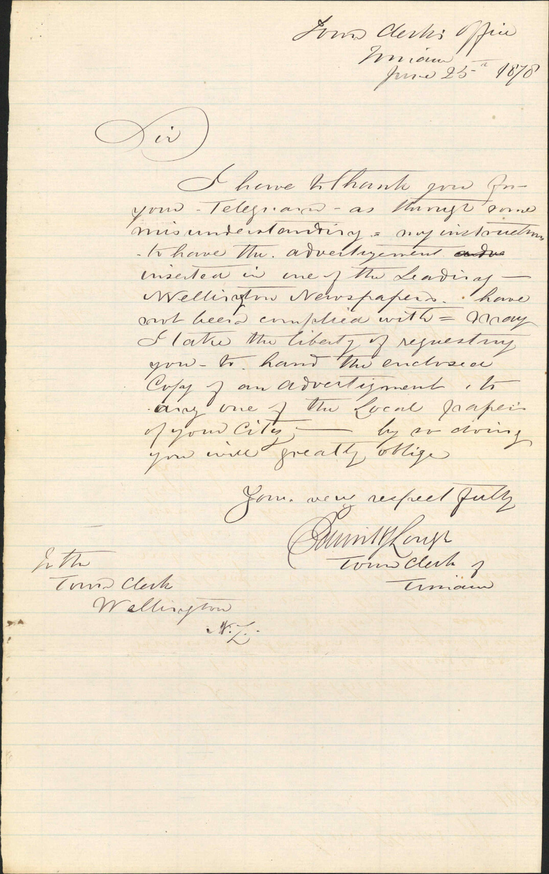Re water pipes - Town Clerk, Timaru