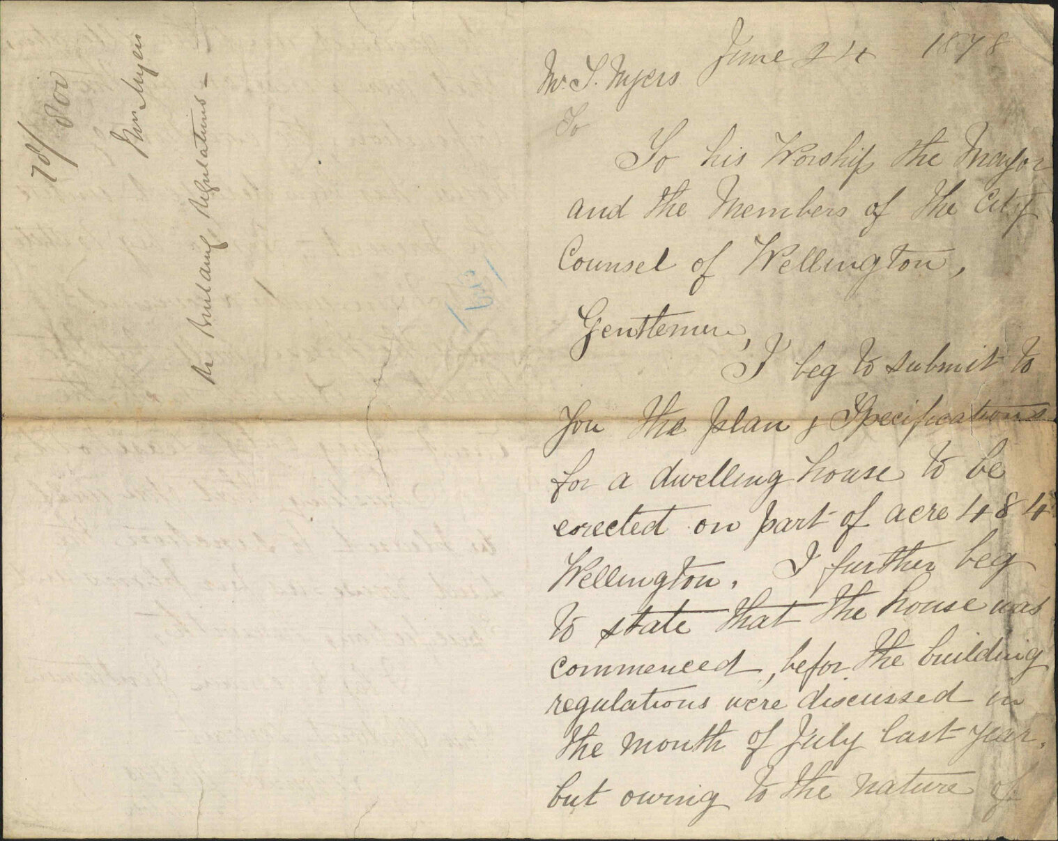 Re building regulations (erection of house on Town Acre 484) - Thomas Myers