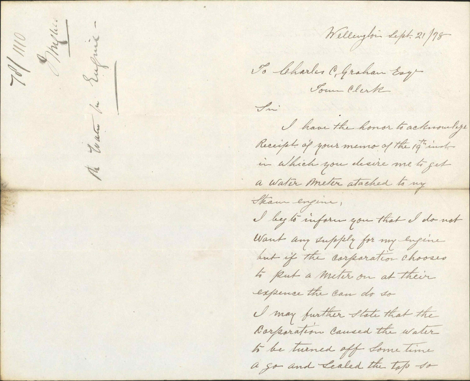 Re water supply to his steam engine - J Hughes