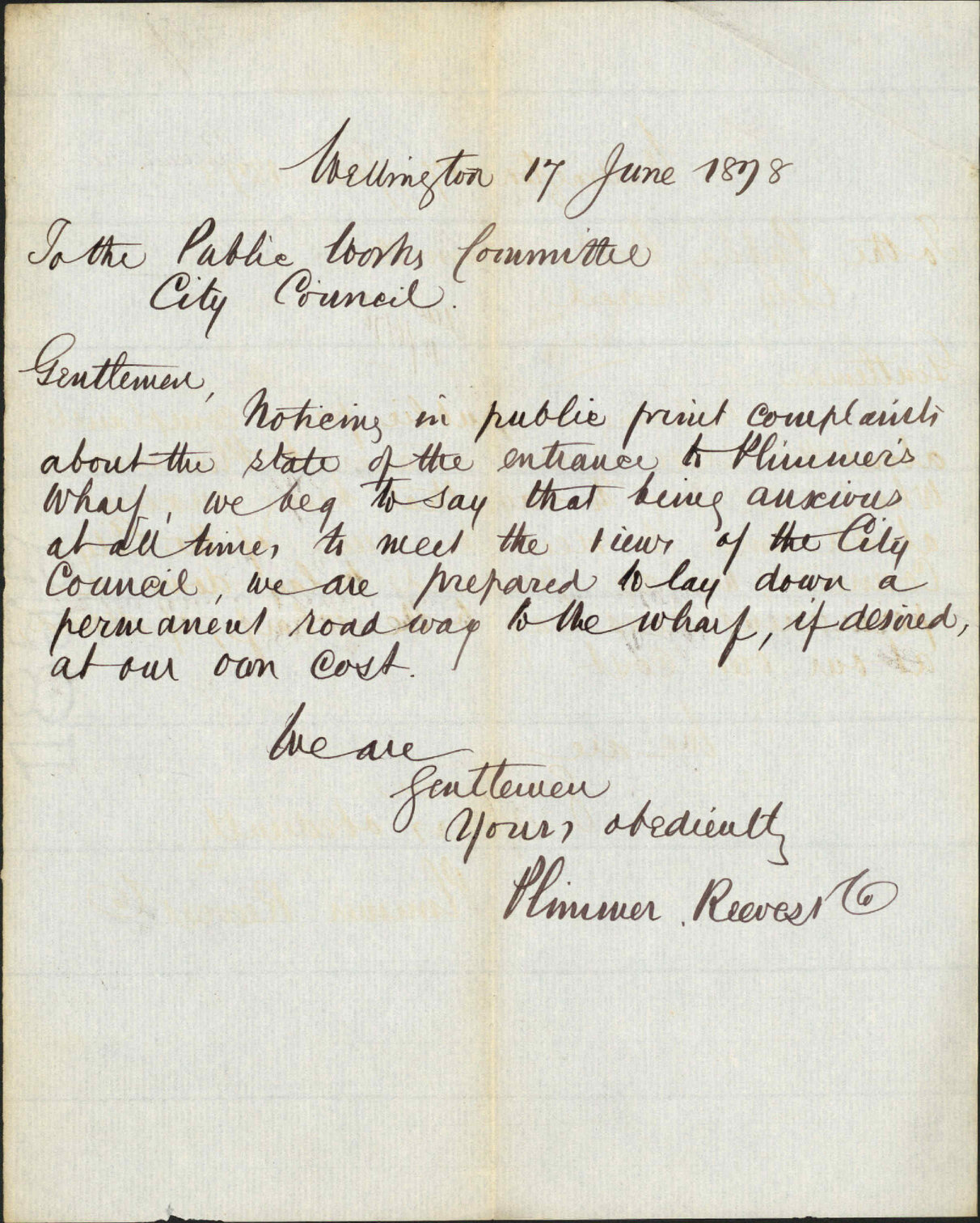 Re entrance to Plimmer's Wharf - Plimmer, Reeves and Co