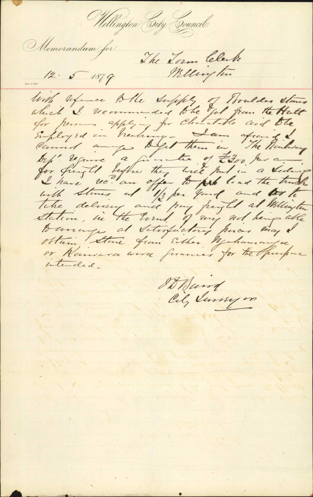 Re supply of boulders for breaking in Wellington by those receiving charitable aid - City Surveyor
