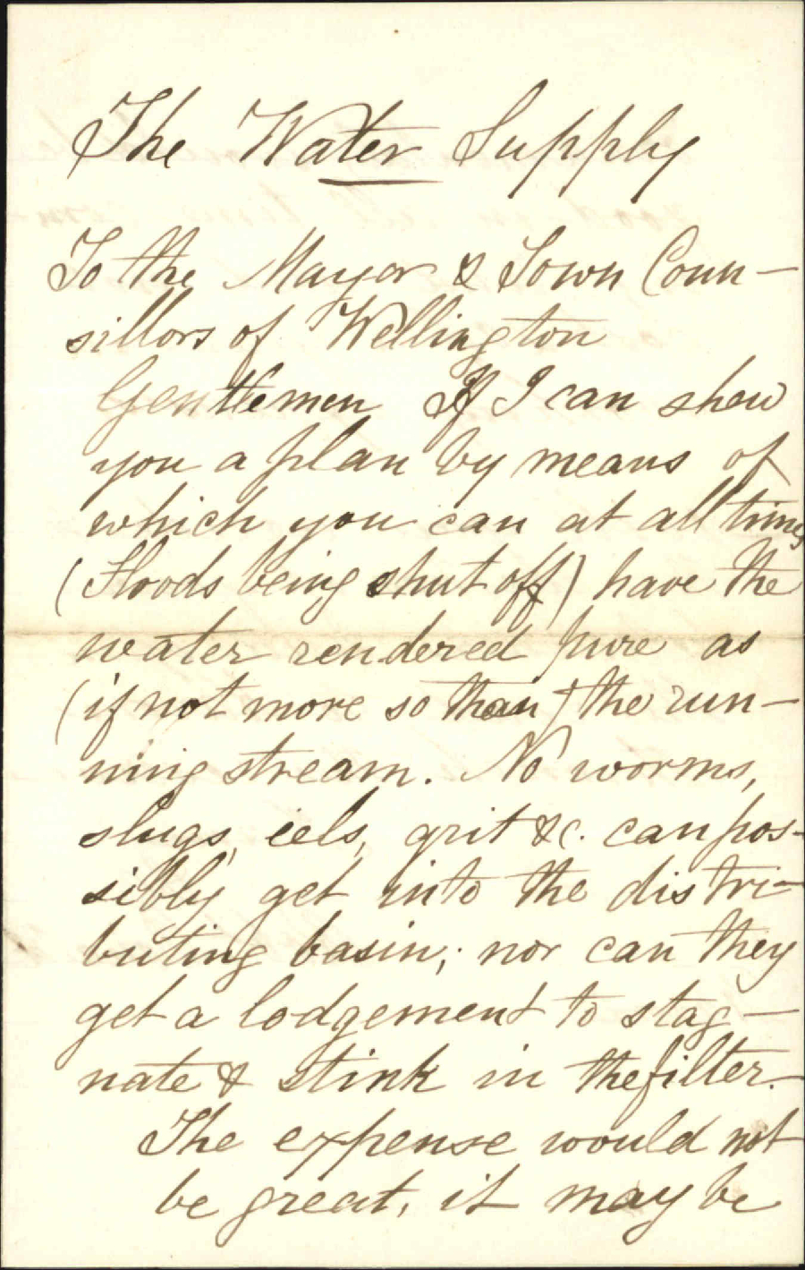 Re suggesting that a water reservoir could be built in Karori, Robert Donald