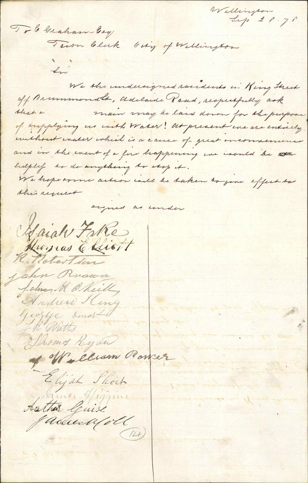 Re petition requesting water supply - residents, King Street