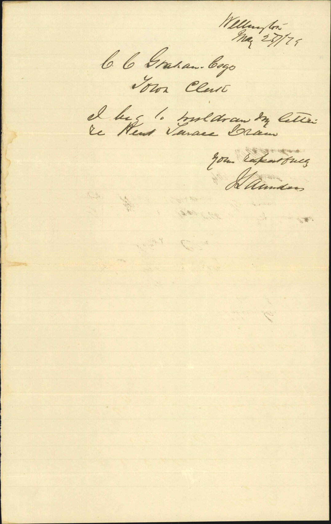 Re letter 1879/1914 - J Saunders