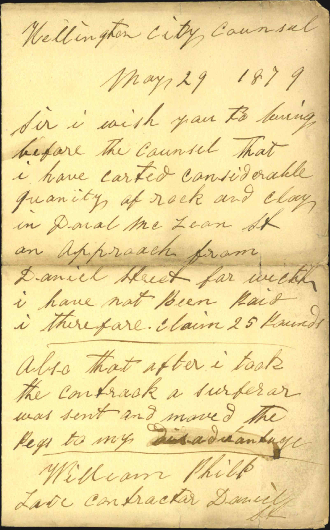 Re contract for work in Daniell Street - William Philip