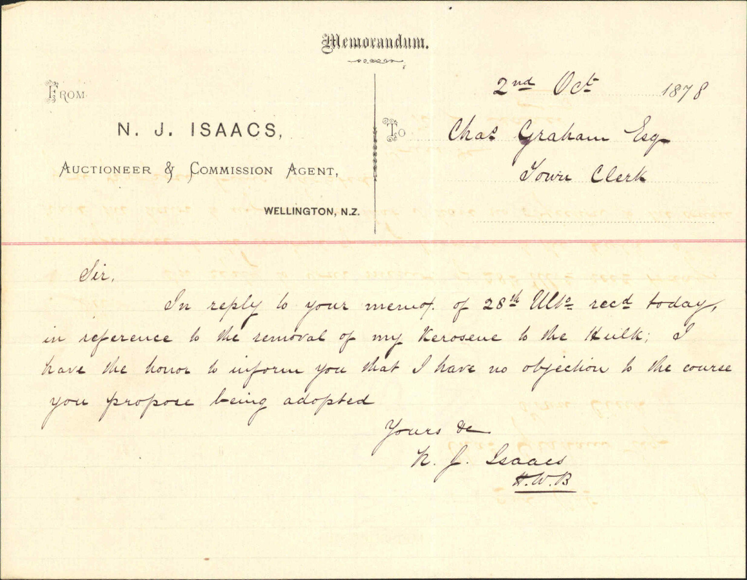 Re moving their paraffin to the hulk 'Camille' - N J Isaacs