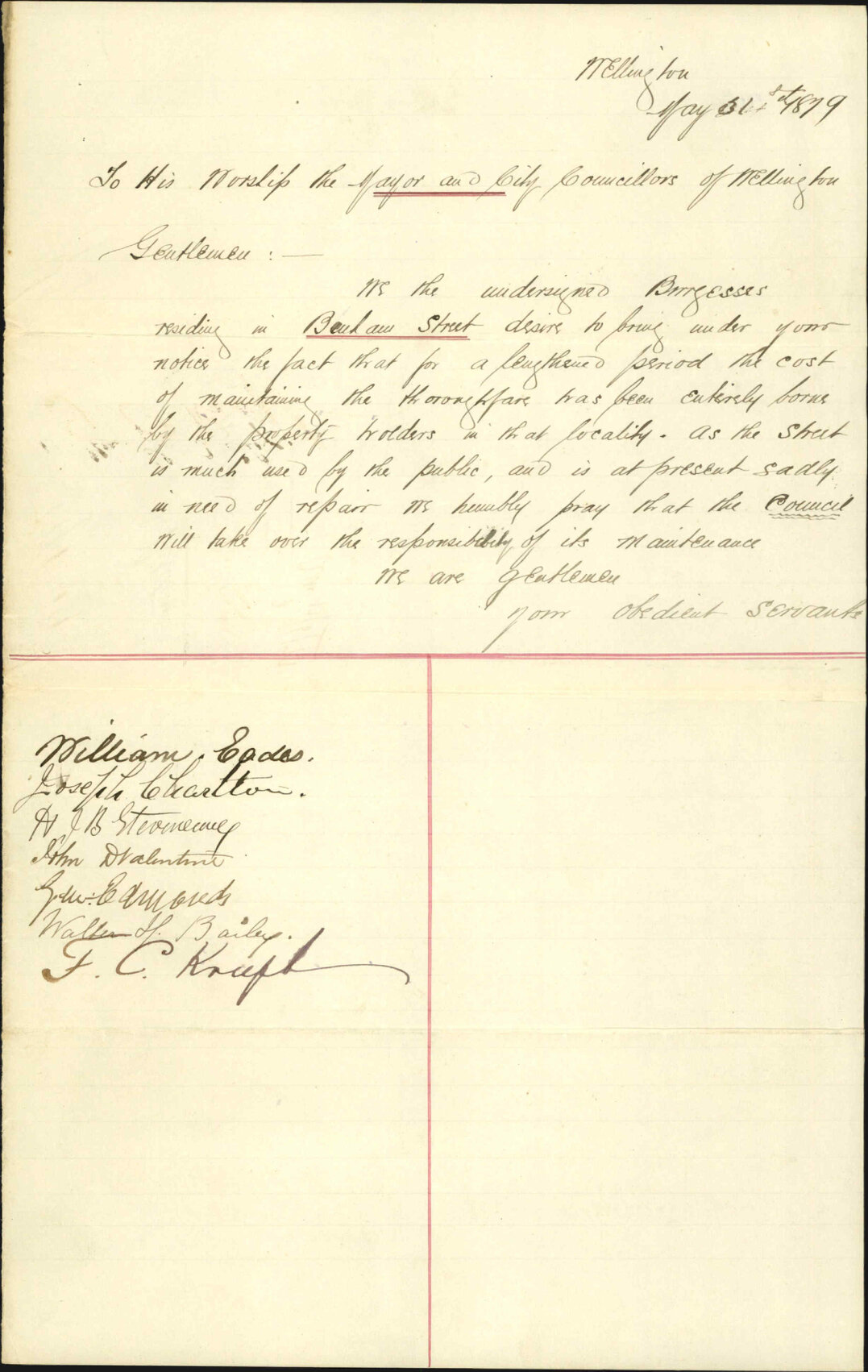 Re application to erect a steam engine for business in Cuba Street - G Beusal