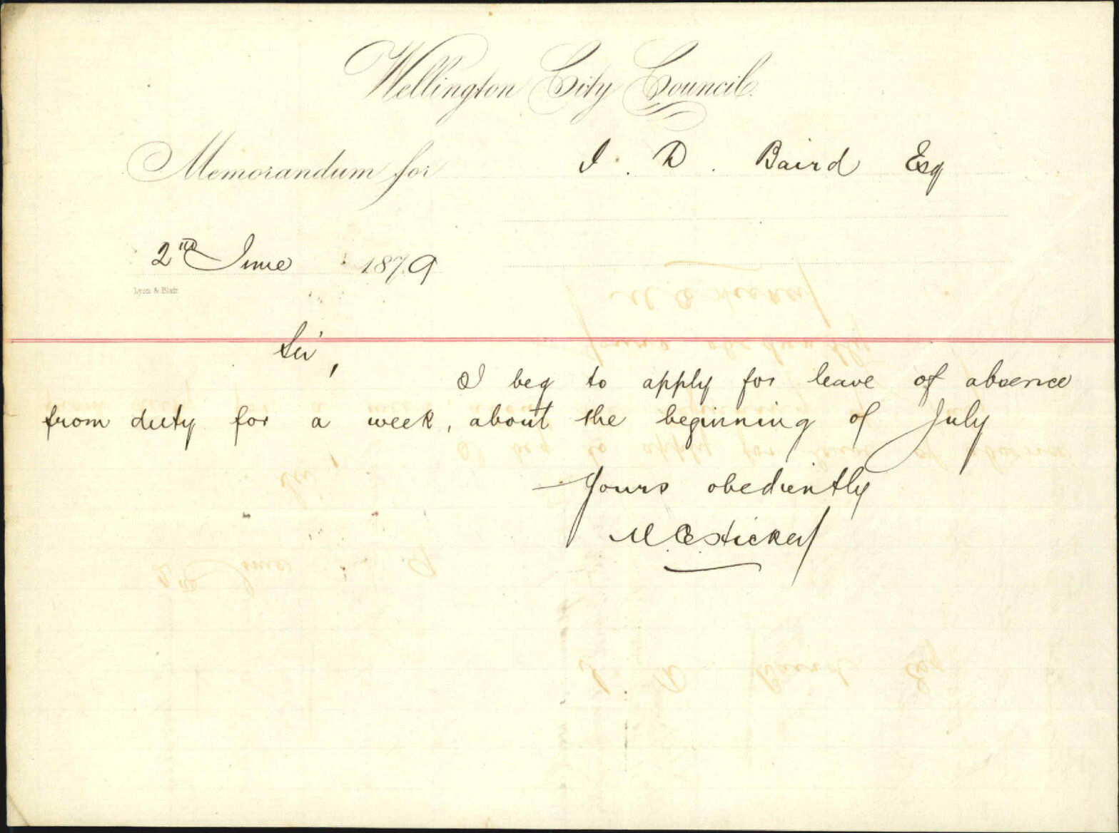 Application for leave of absence - M C McKay