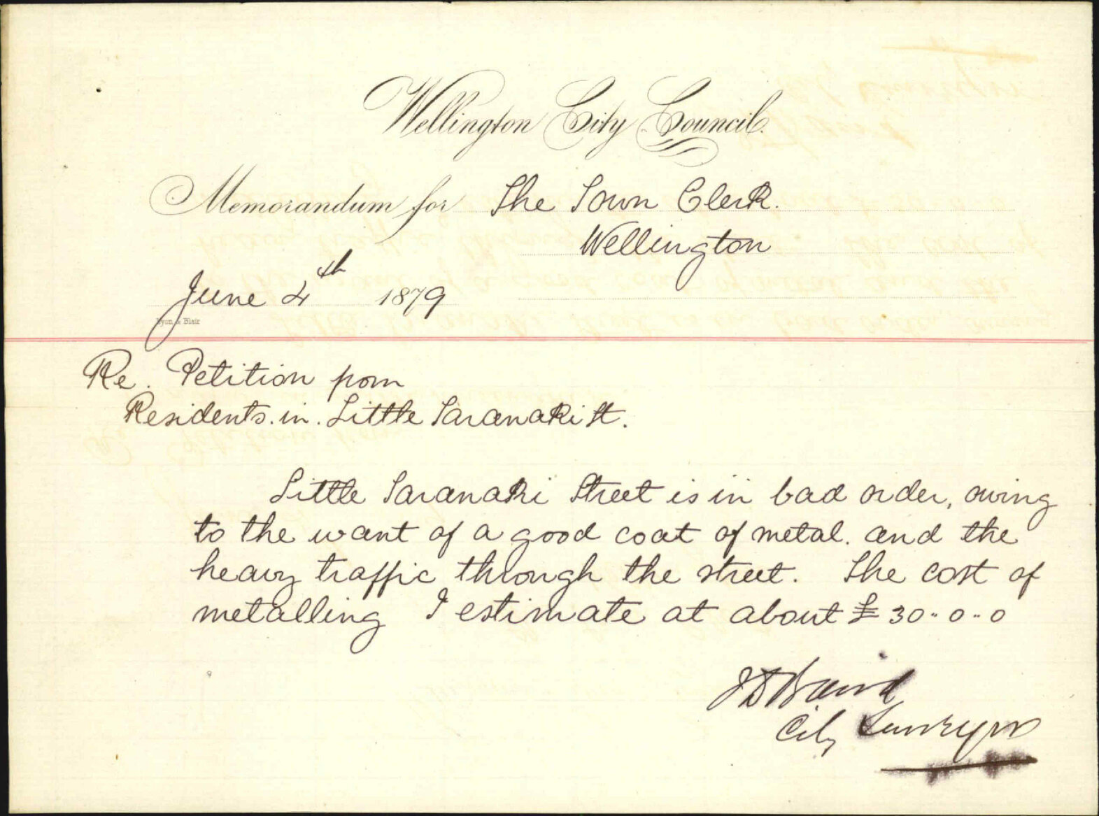 Memo re condition of Little Taranaki Street - City Surveyor