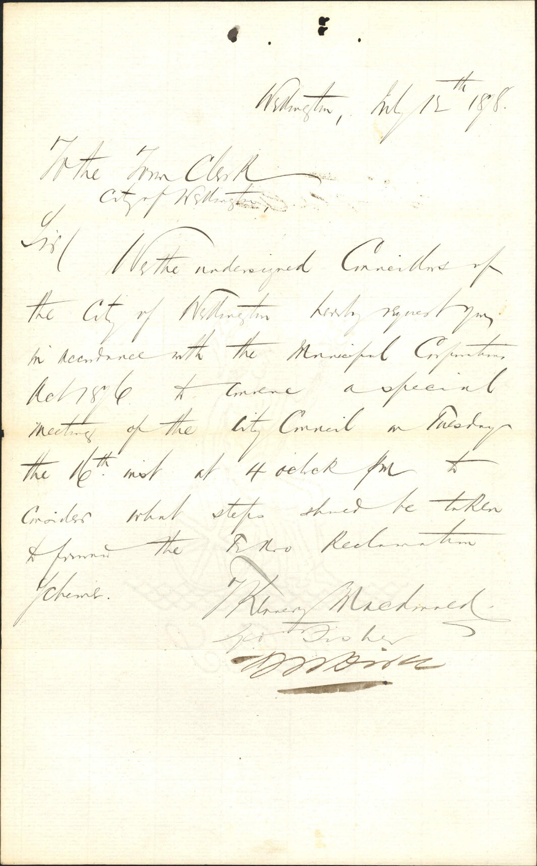 Re requisition for meeting re Te Aro Reclamation - Wellington City Council [WCC] Councillors