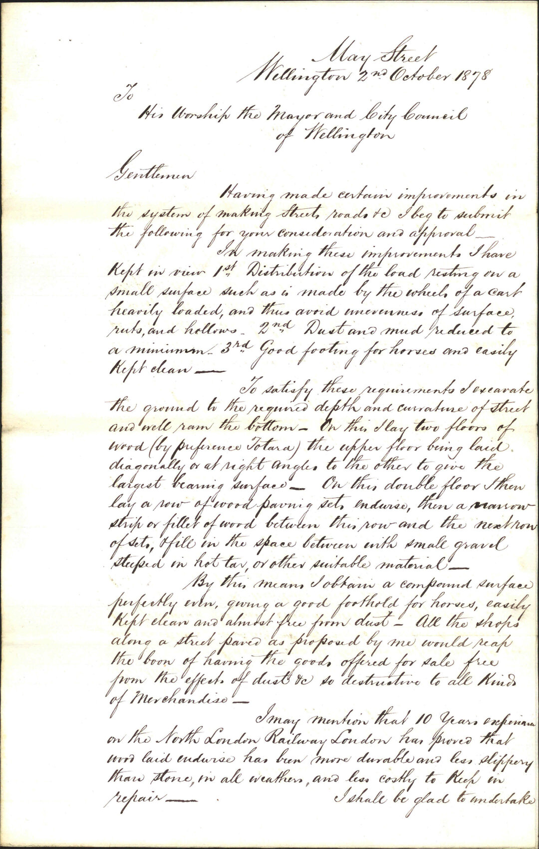 Re proposal re formation of roads - J S Thomson
