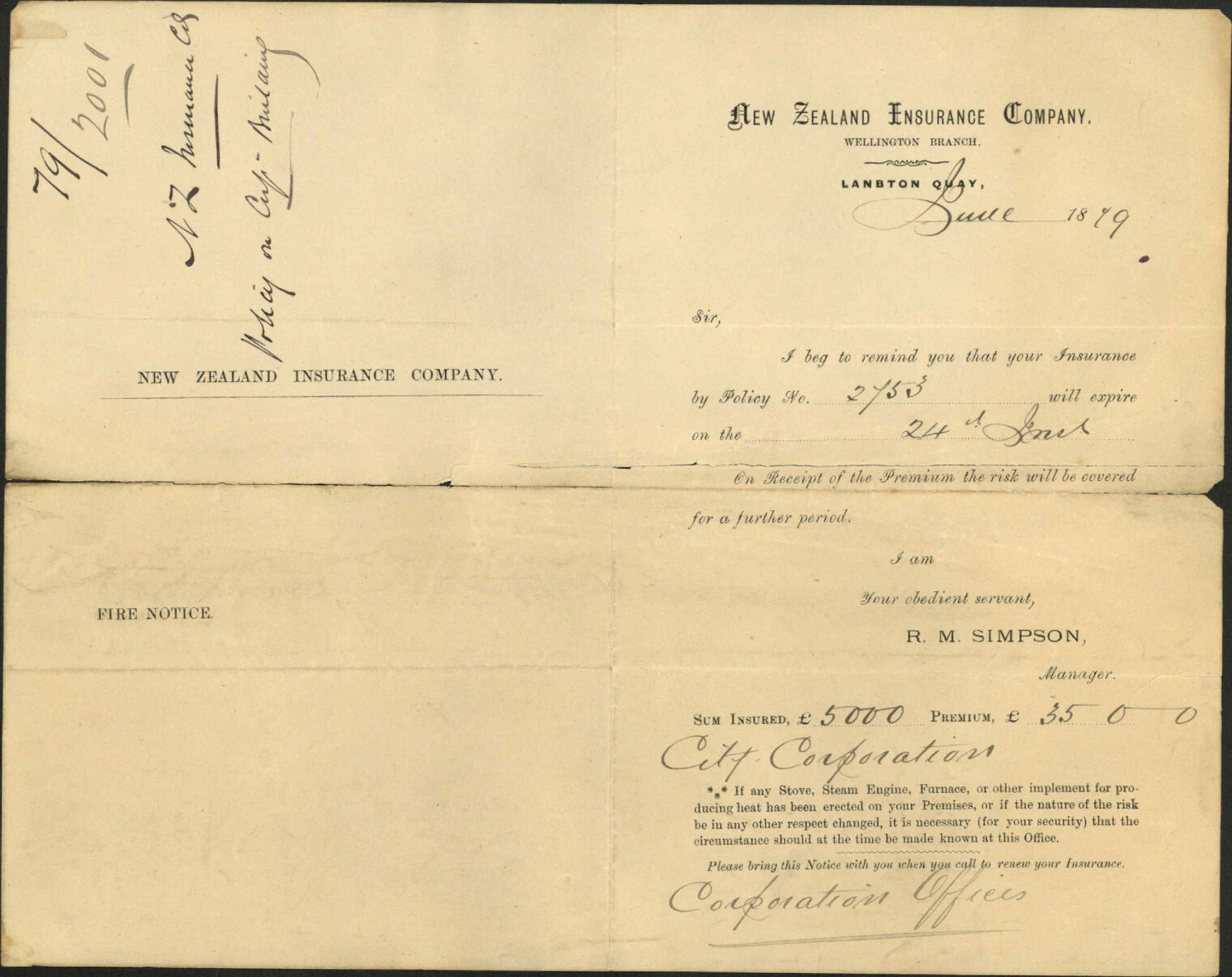 Re request for payment of premium - New Zealand Insurance Company