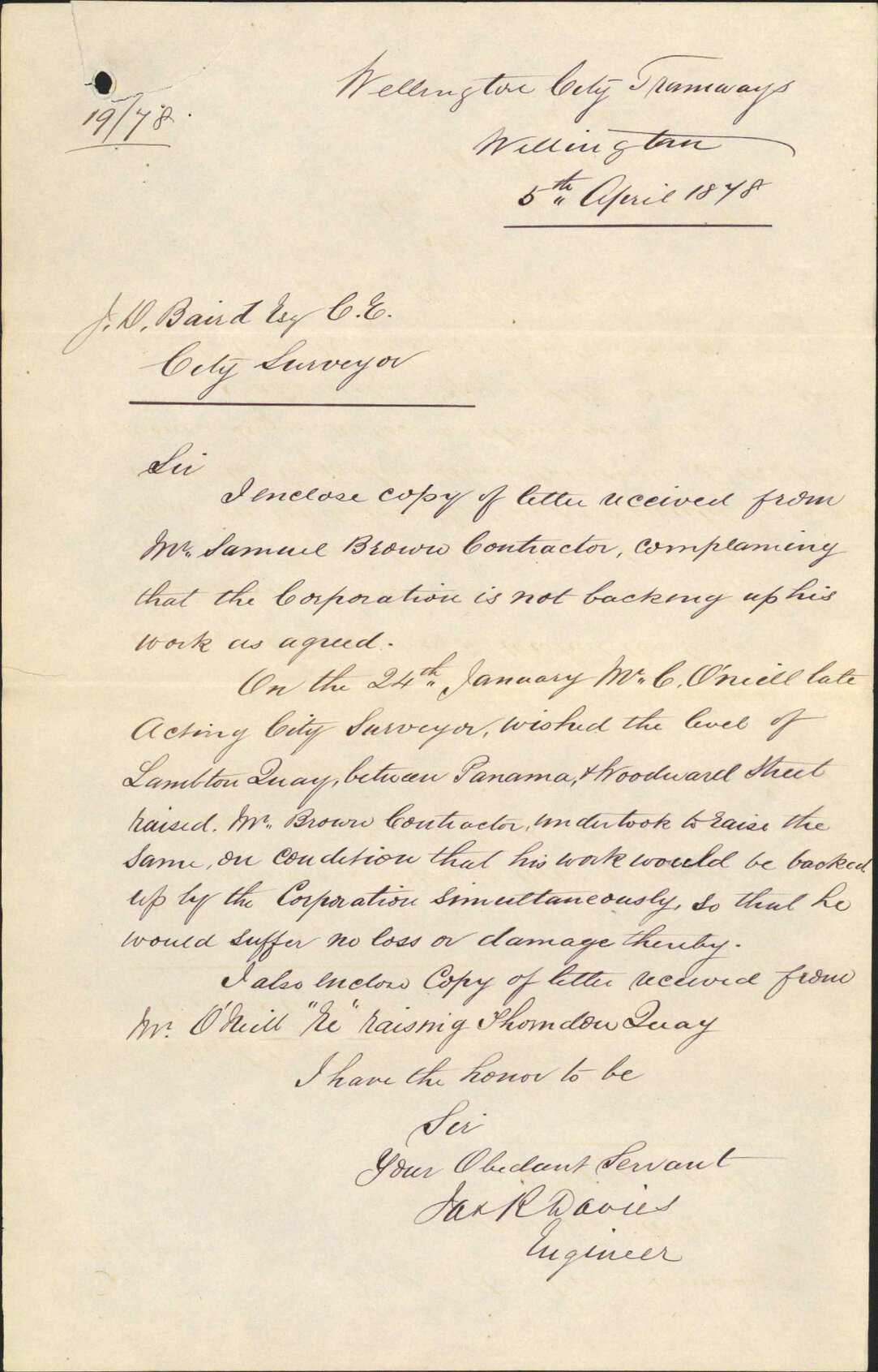 Re applying for use of water for power in his workshop - Samuel Brown