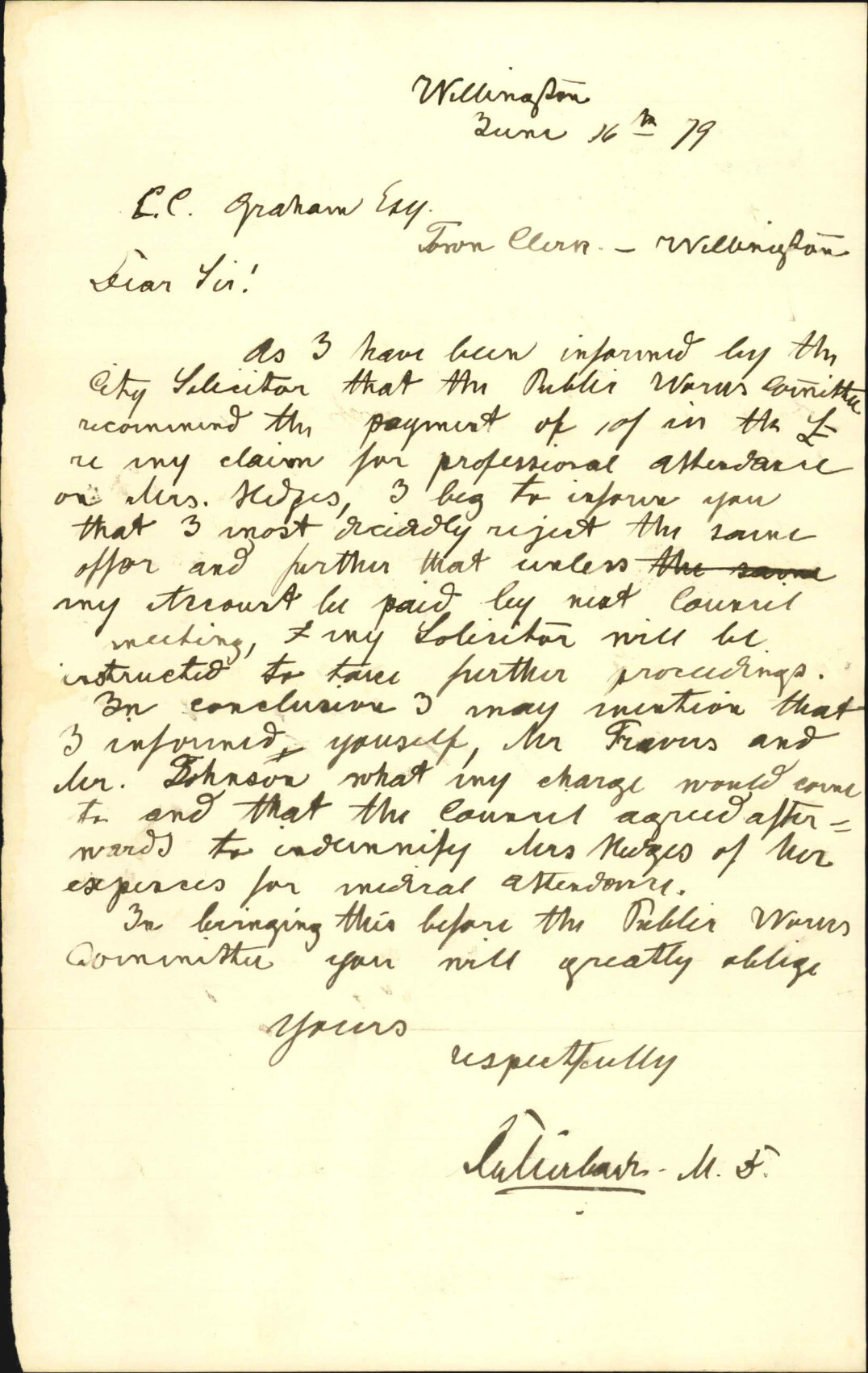 Refusal to accept &pound;30 in compensation being 10 shillings in the pound claimed by Mrs Hedges - Dr Nuiback
