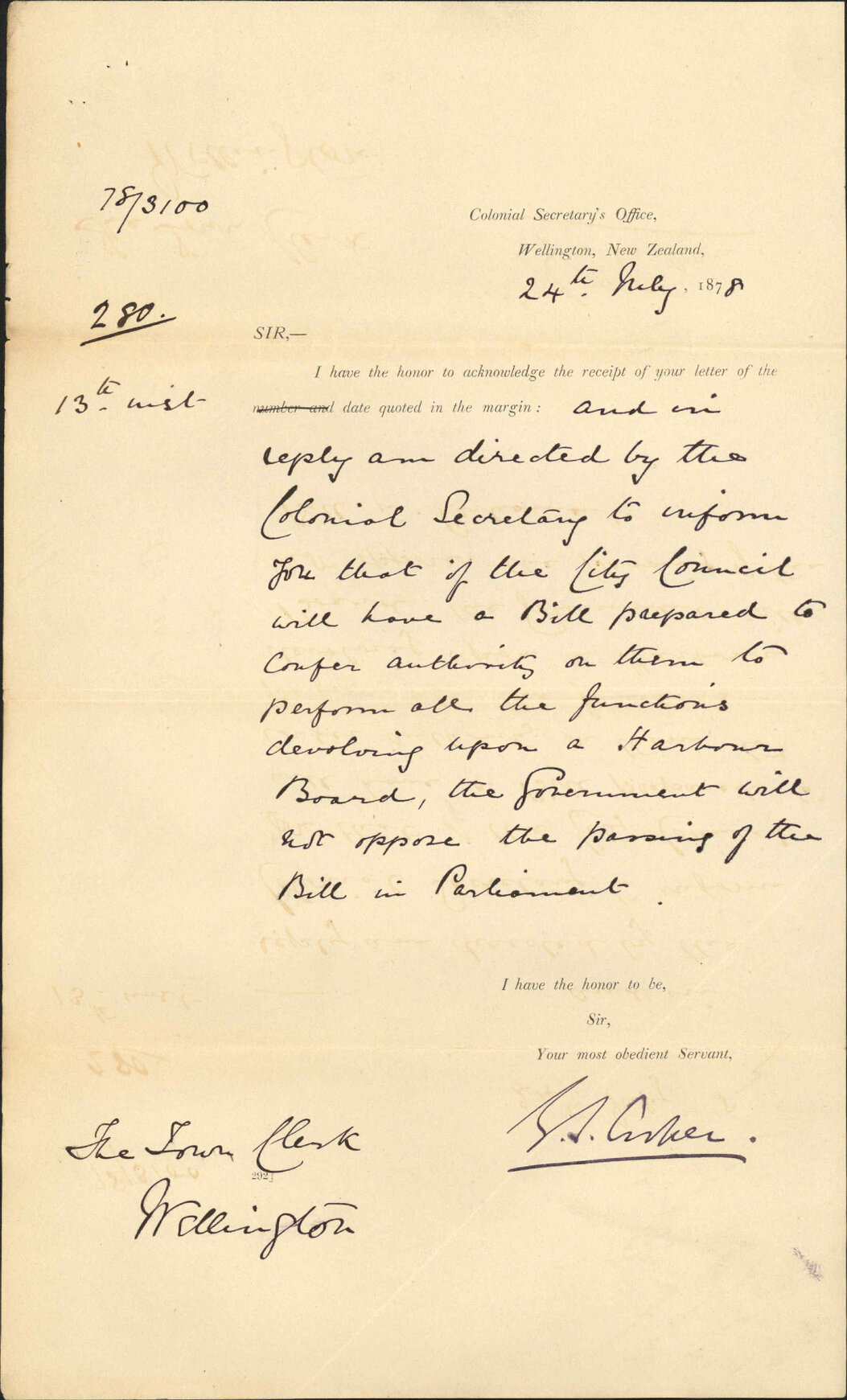 Re Harbour Board Bill - Colonial Secretary