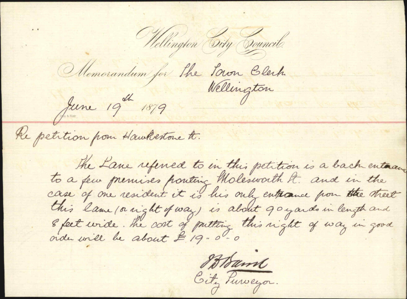 Re petition calling for right of way off Hawkestone Street - City Surveyor (1879/2021)
