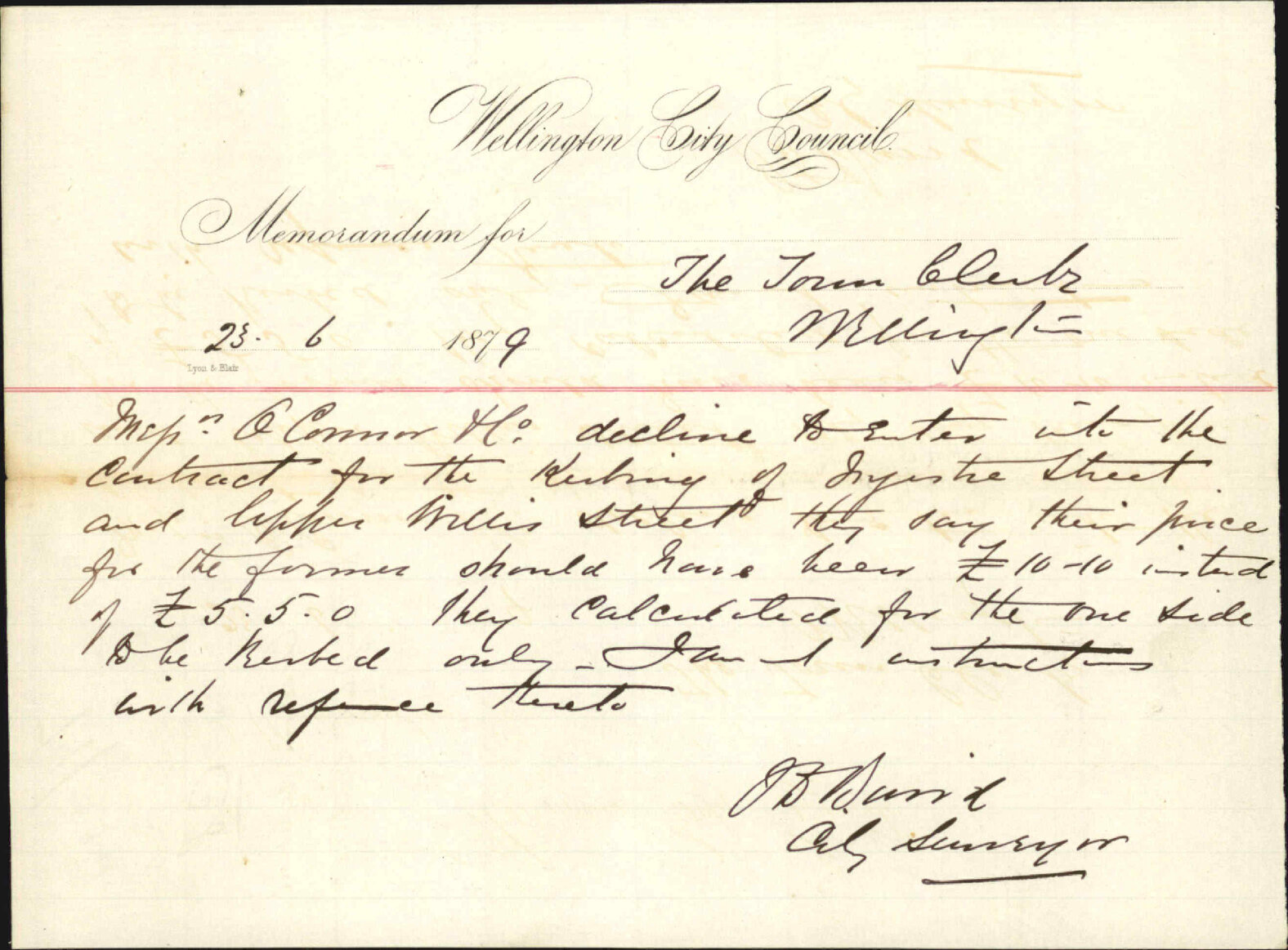 Re O'Connor tender to lay kerbs and gravelling of Ingestre Street - City Surveyor