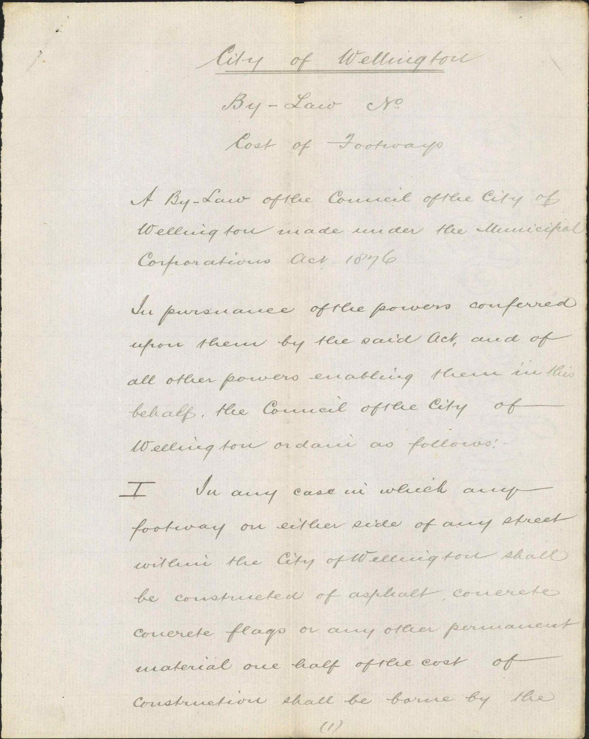 Re bylaw re footpaths - City Solicitor