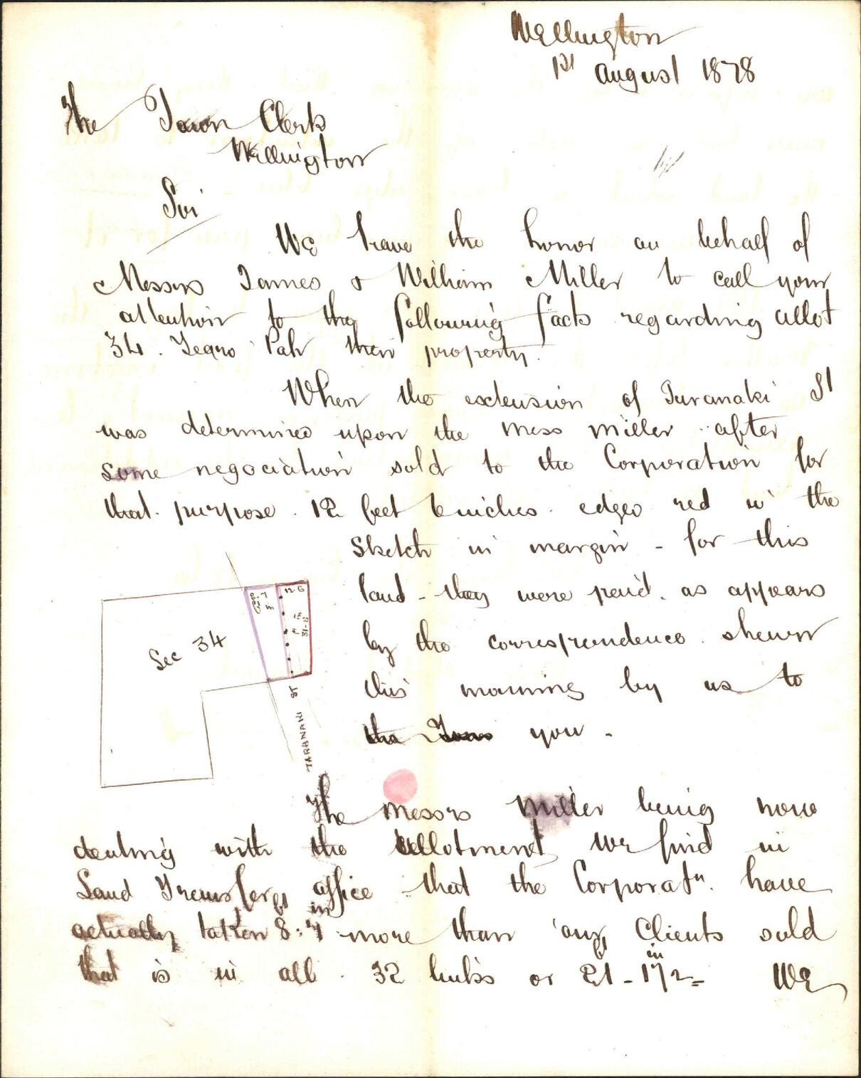Re claim by James and William Miller regarding Allotment 34 Te Aro Pah - Brandon and Son