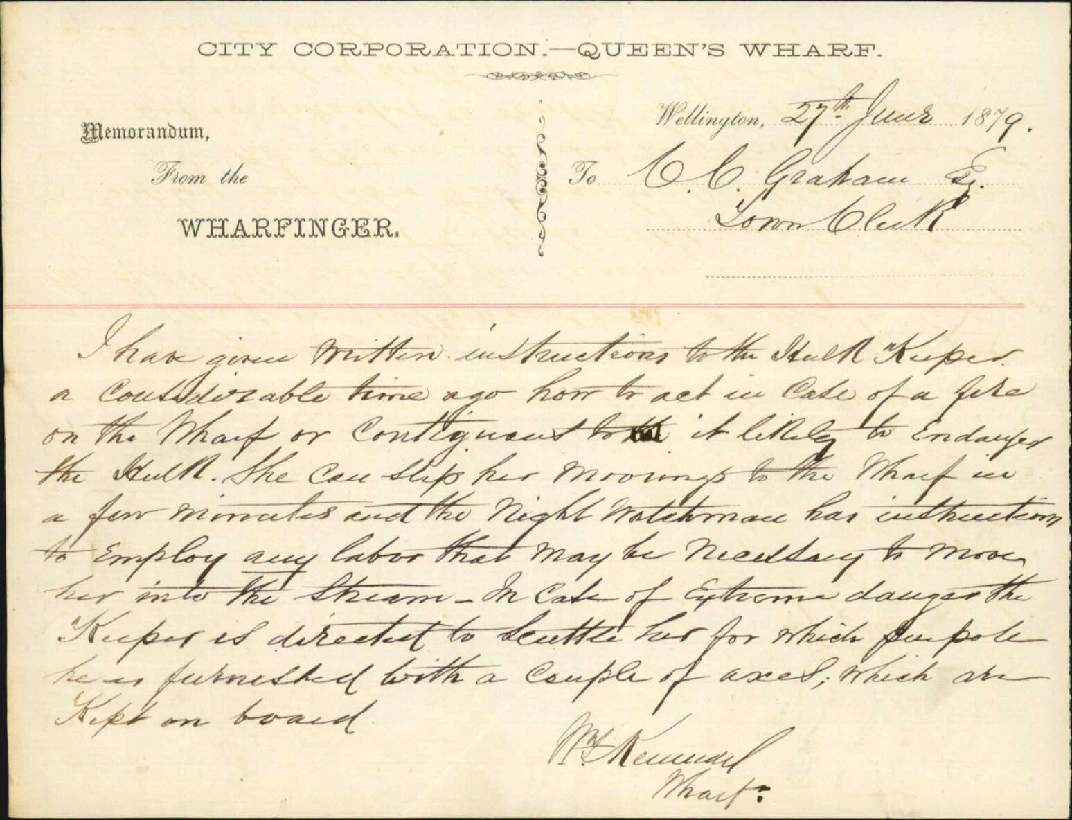 Memo re fire prevention measures on Queens Wharf - Wharfinger