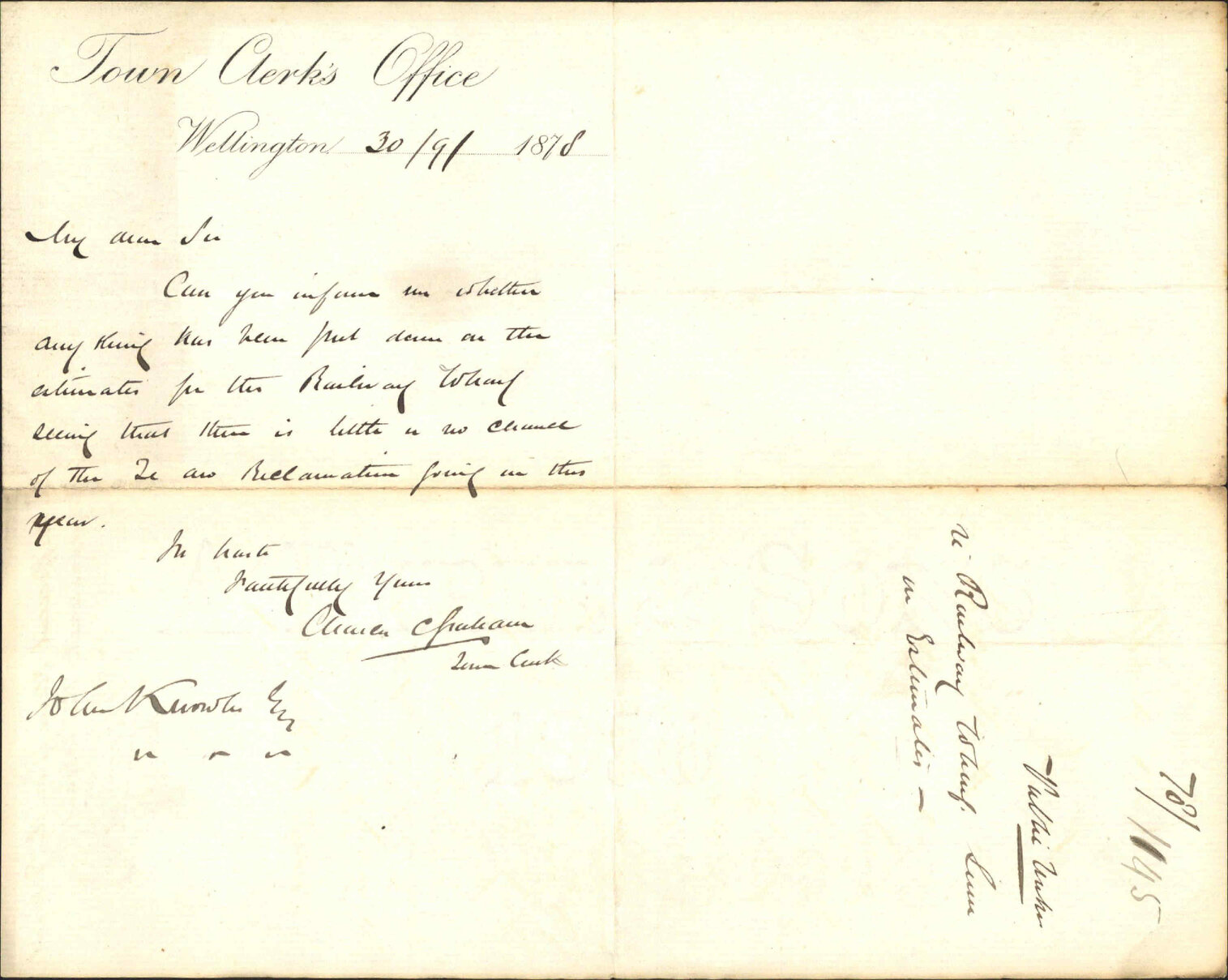 Re asking for estimates re railway wharf - Claude Clapham