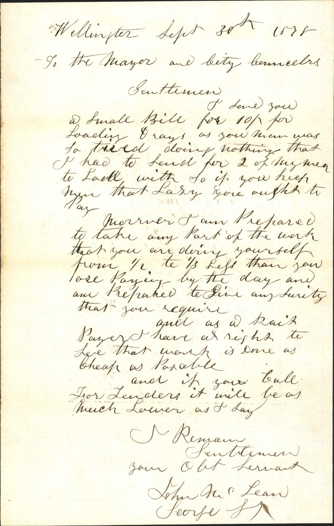 Re complaint about labourers - John McLean