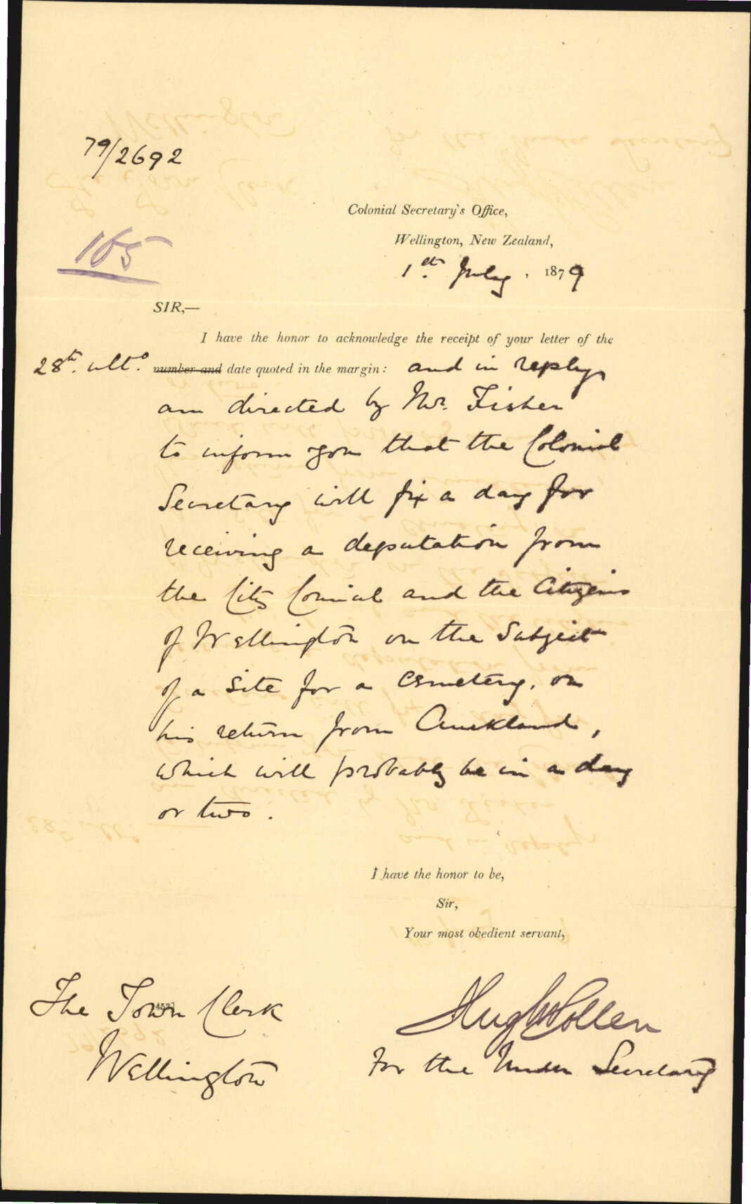 Re the establishment of a new cemetery - Colonial Secretary's Office