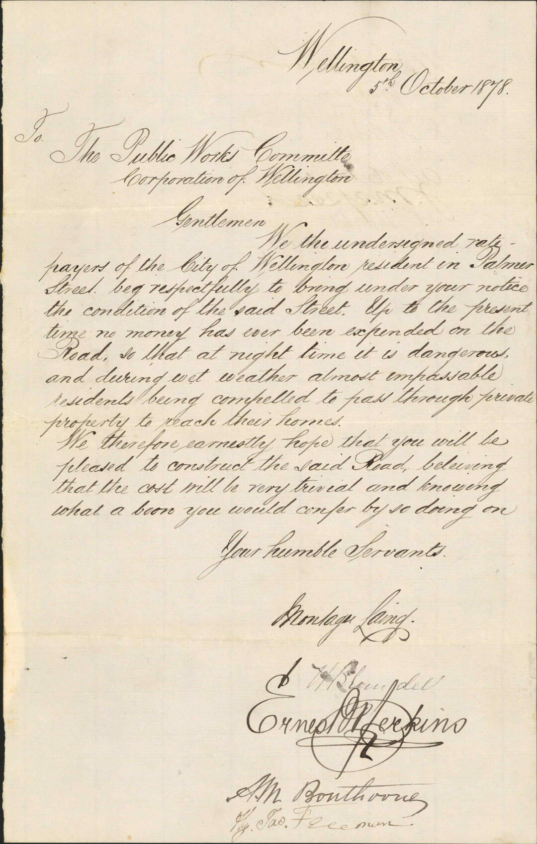 Re petition asking for Palmer Street to be constructed - ratepayers, Palmer Street