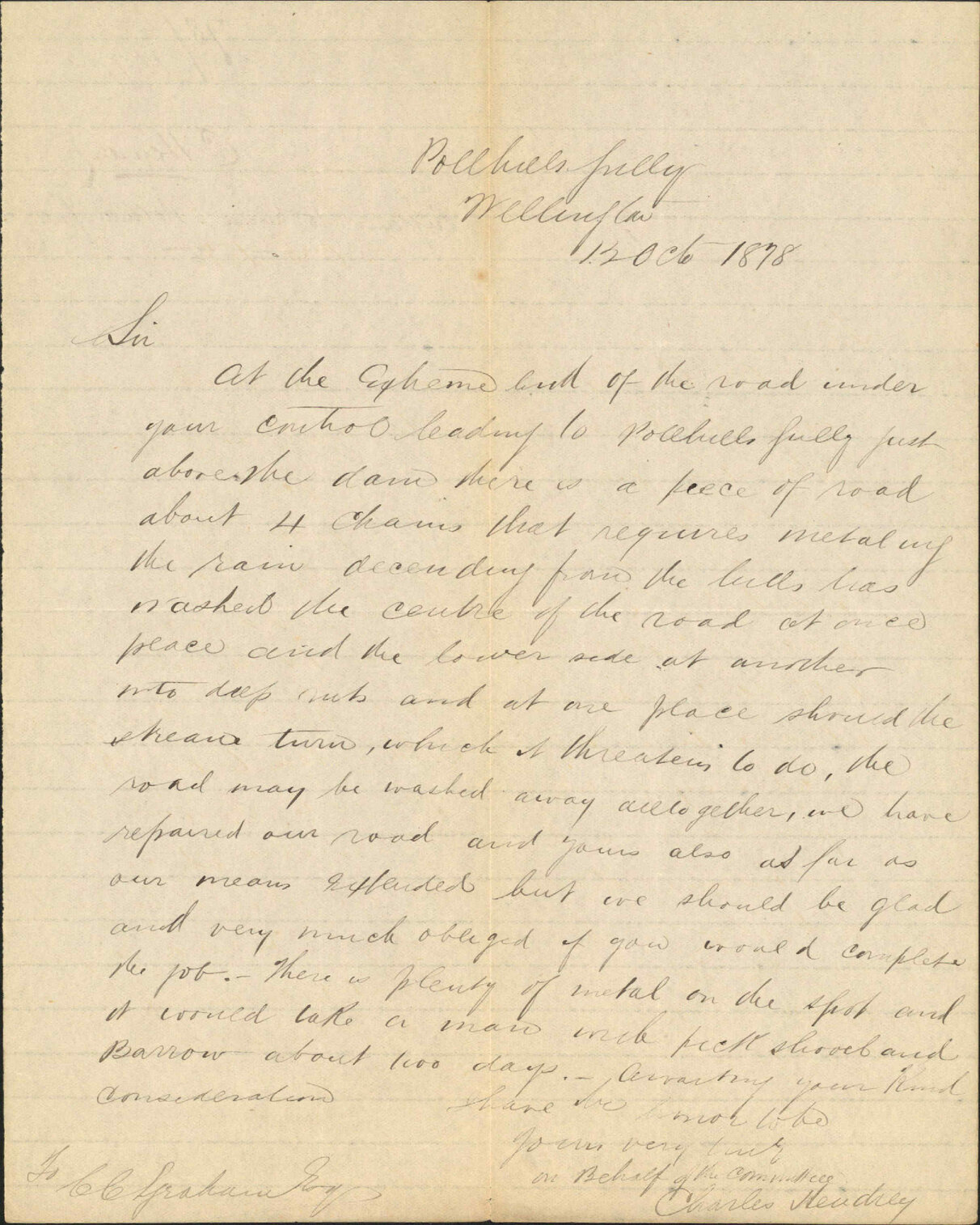 Re asking for repairs to road, Polhill Gully - Charles Hendrey