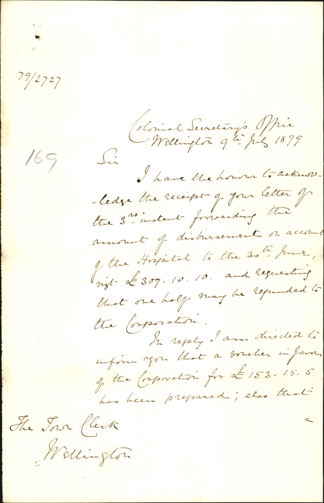 Re receipt of letter re refund of hospital fund payments - Colonial Secretary's Office