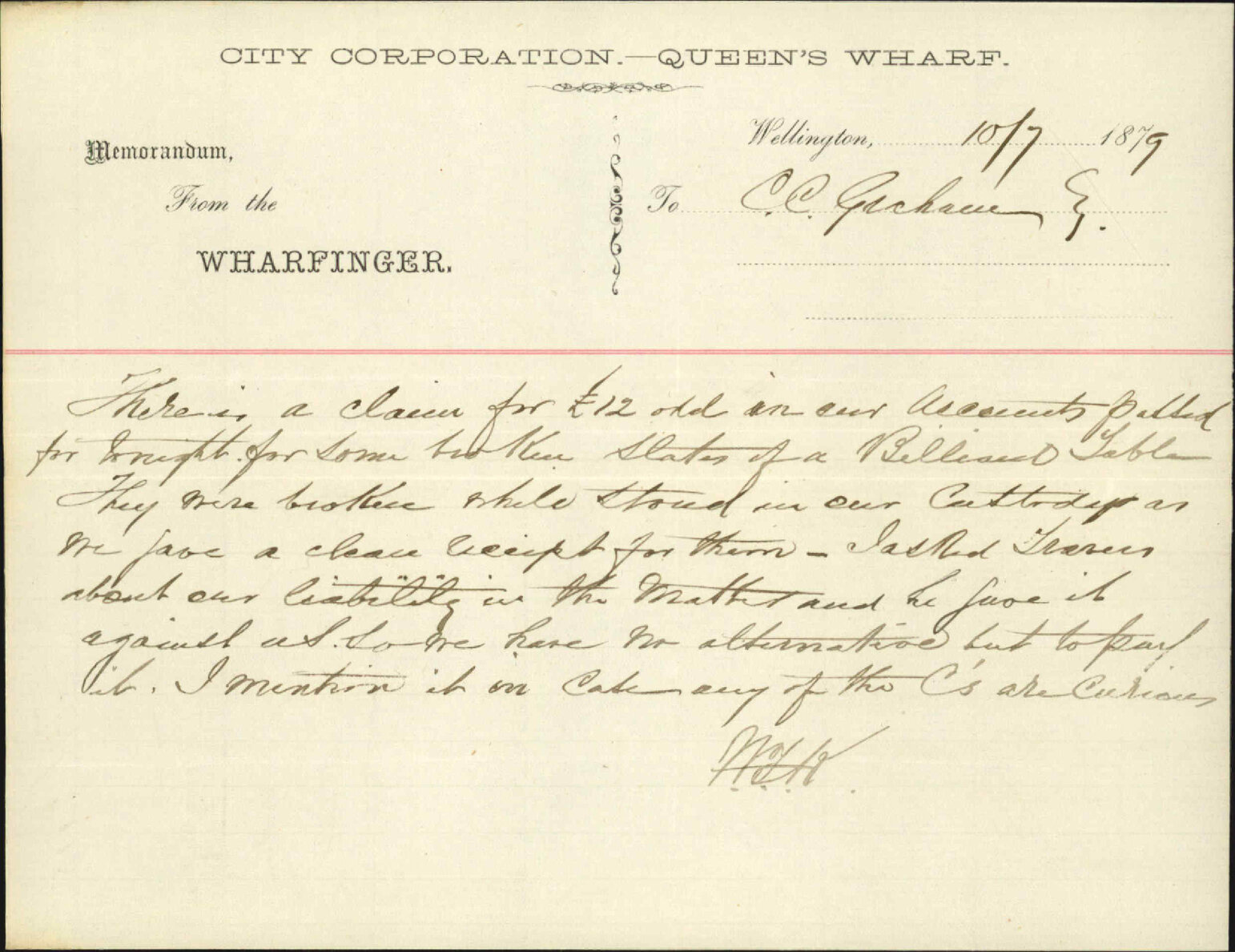 Re claim for broken billiard table slates - Wharfinger